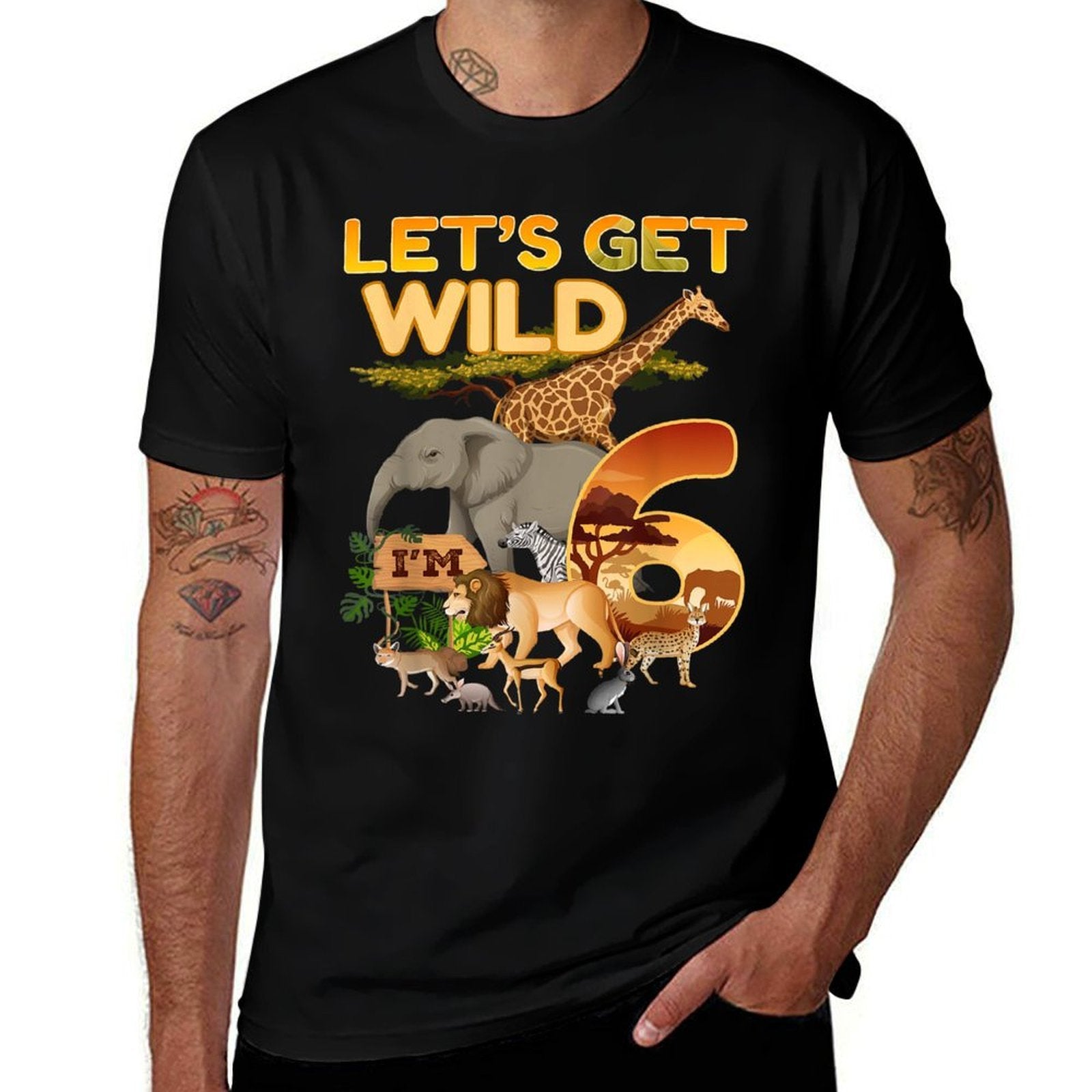 6th Birthday Zoo Safari Jungle Animal 6 Year Old Funny B-Day  Ribbed Collar T-Shirt