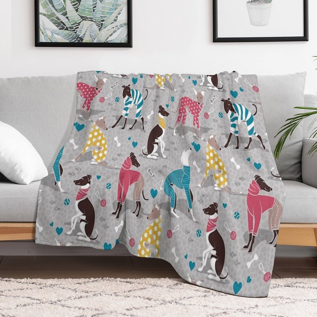 Greyhounds Dogwalk  Grey Background Durable Throw Blanket