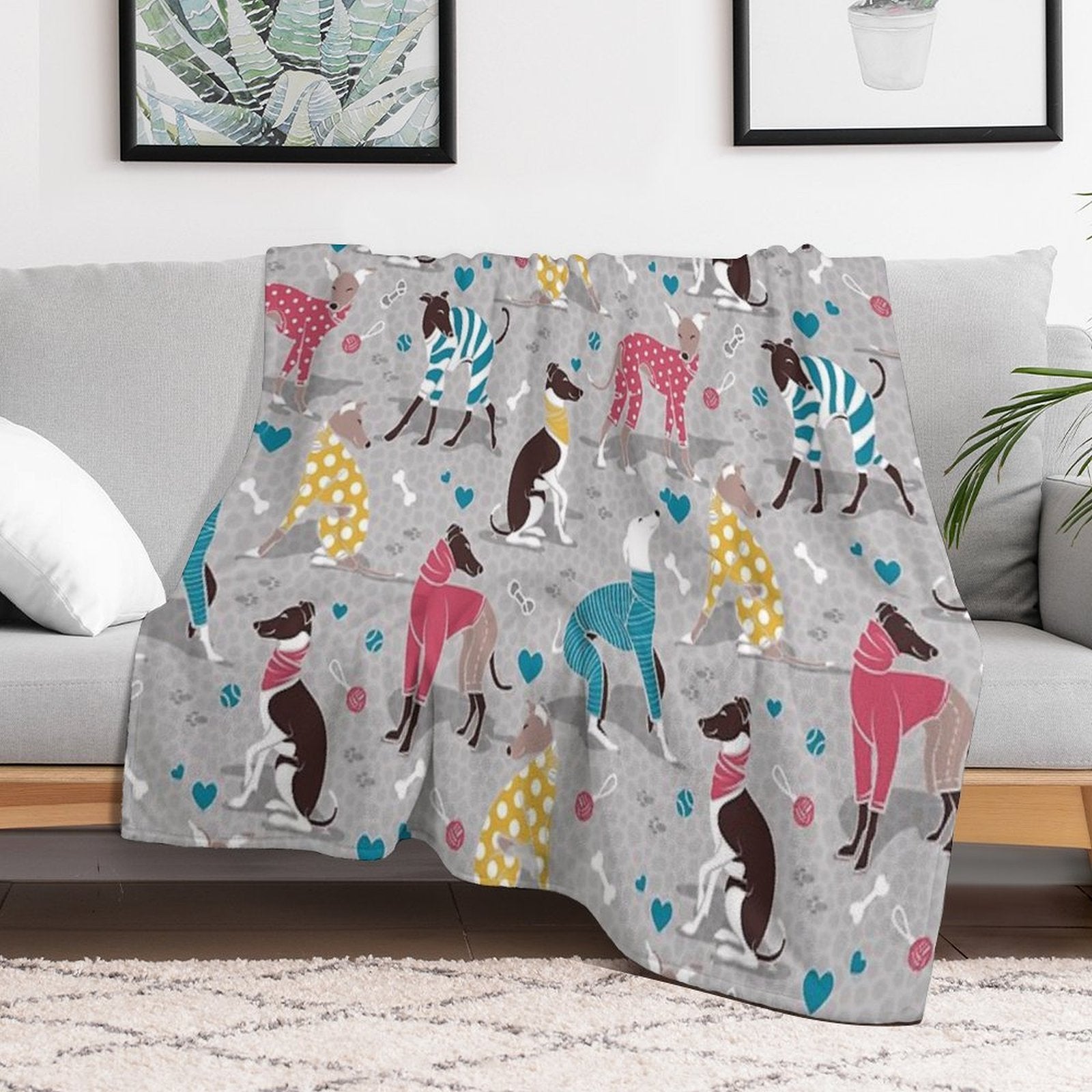 Greyhounds Dogwalk  Grey Background Durable Throw Blanket