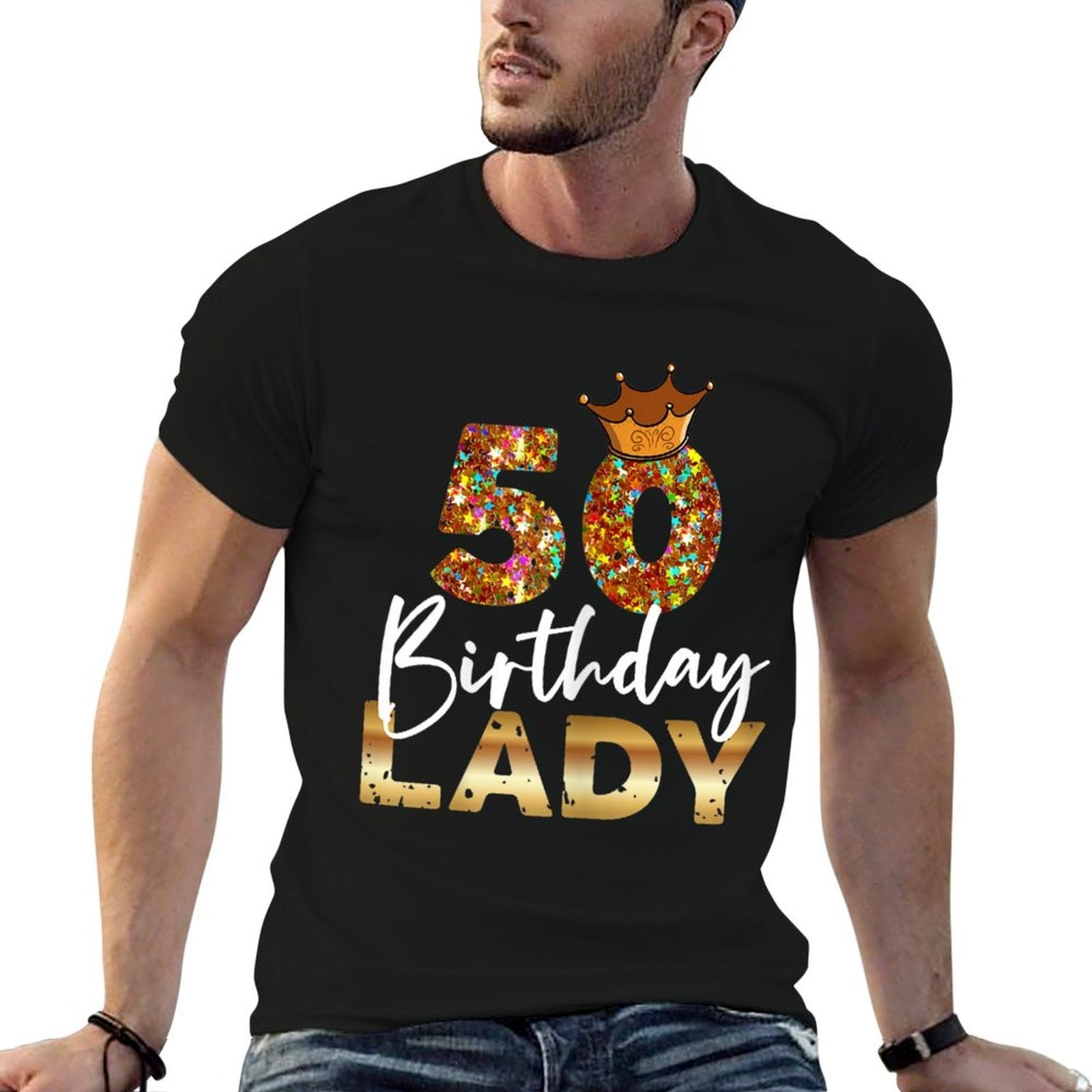 Womens 50th Birthday Lady for Her Fiftieth Bday Woman  Cotton T-Shirt