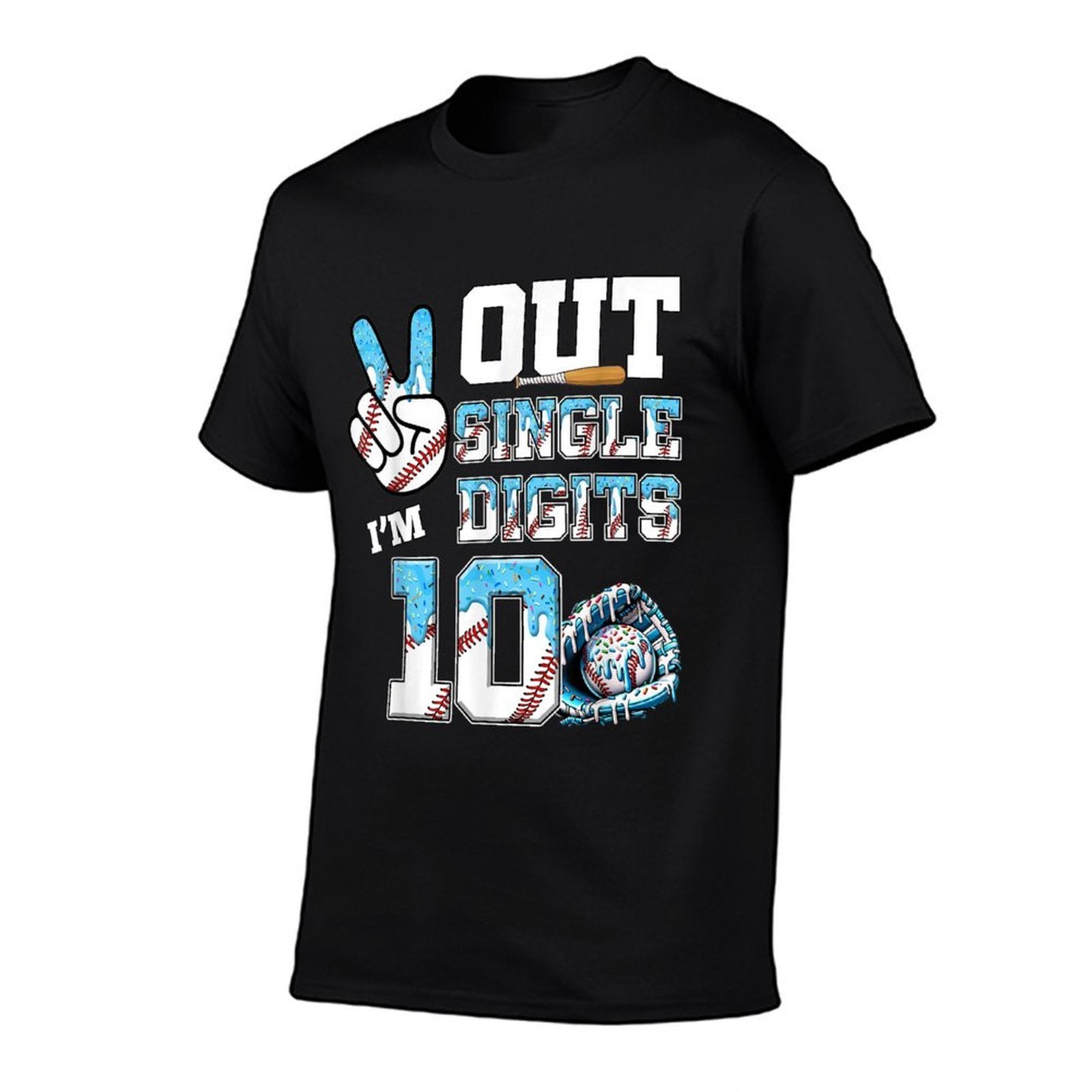 10th Birthday Boy Baseball Drip Peace Out Single Digits  Fade-proof Color T-Shirt