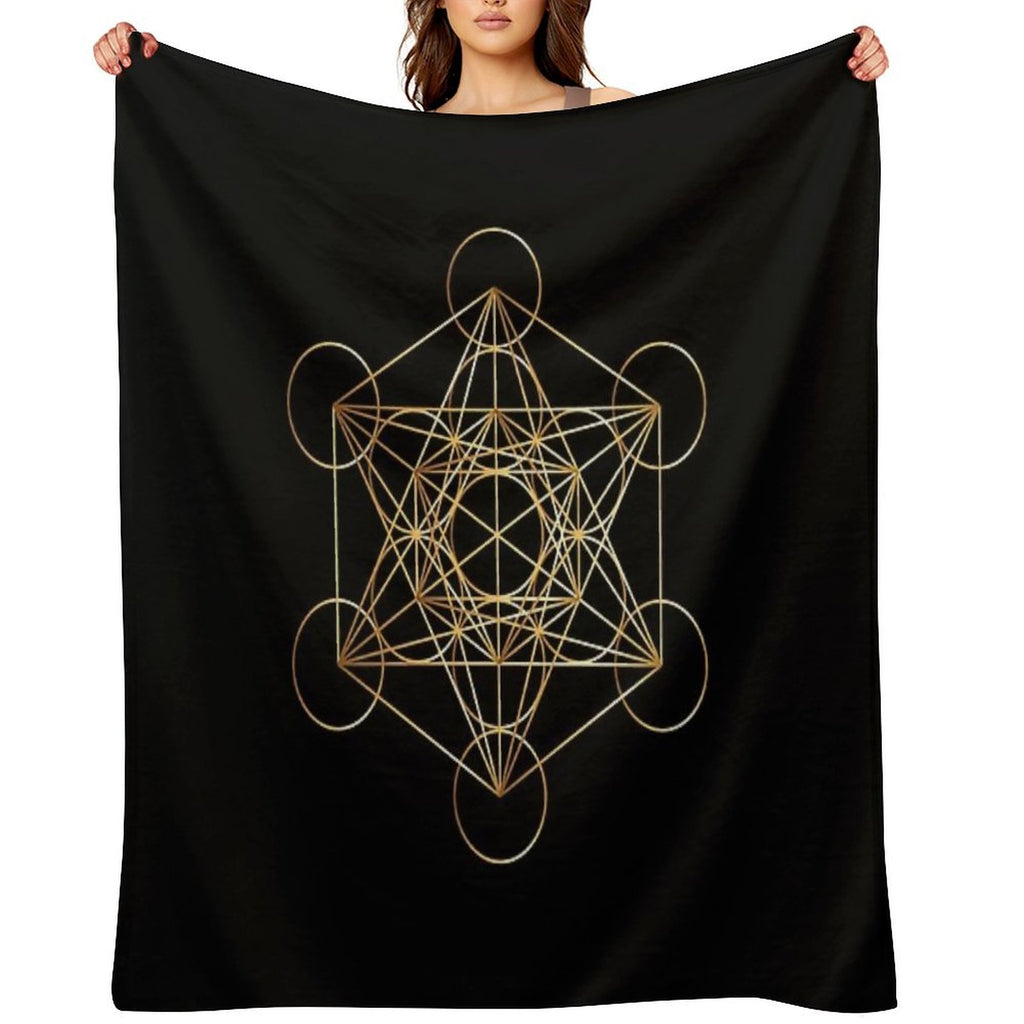 Metatron's Cube Golden Line Versatility Throw Blanket