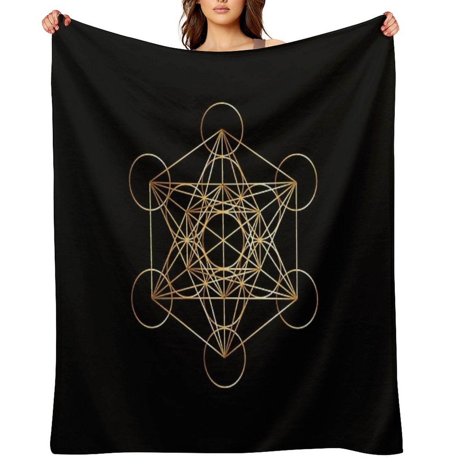 Metatron's Cube Golden Line Versatility Throw Blanket