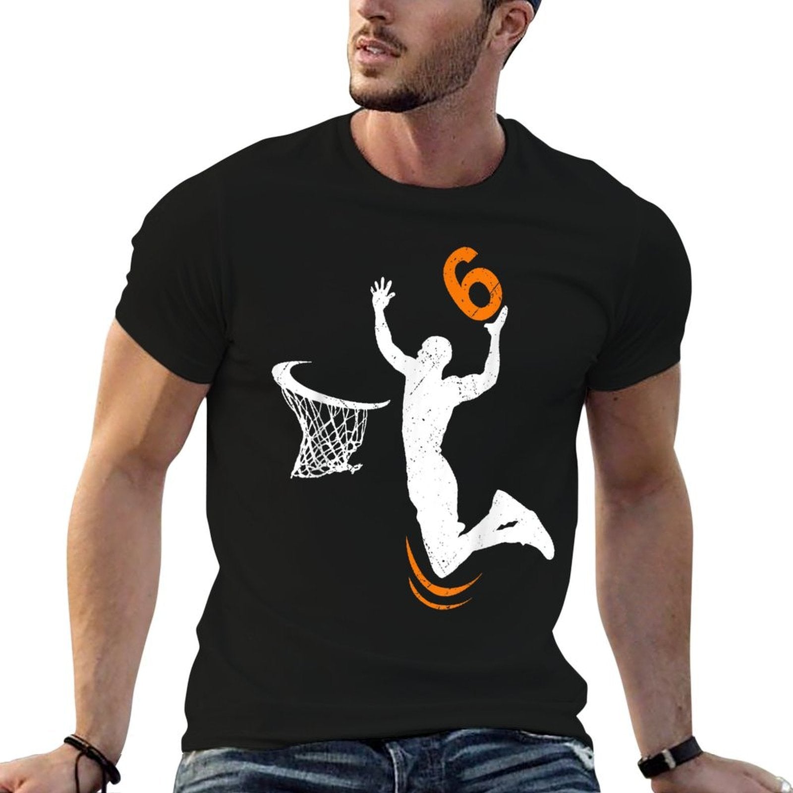 6 Year Old Basketball Dunk 6th Birthday Party Boys  Polyester Blend T-Shirt