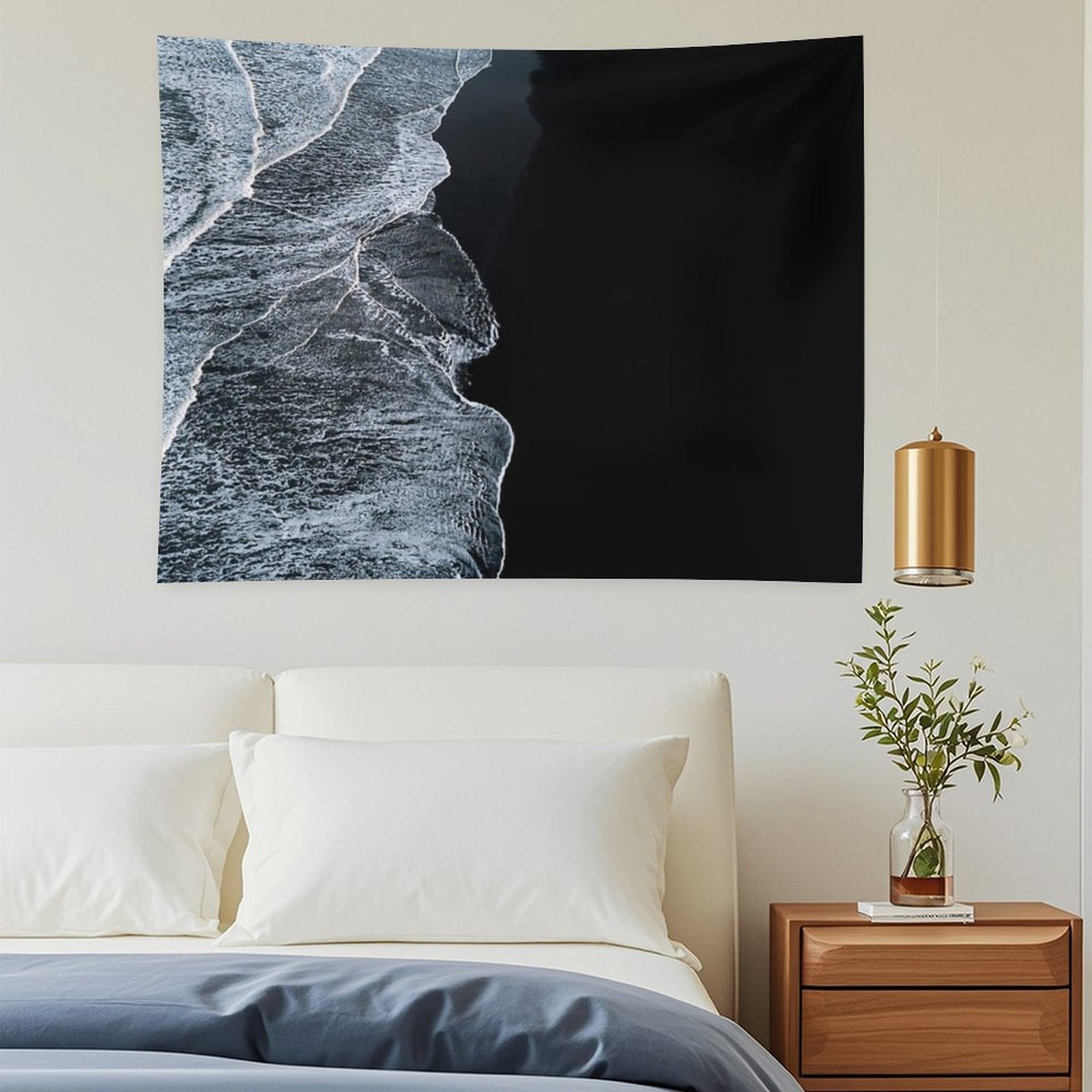 Minimalist Waves And Black Sand Beach in Iceland - Landscape Photography Tapestry
