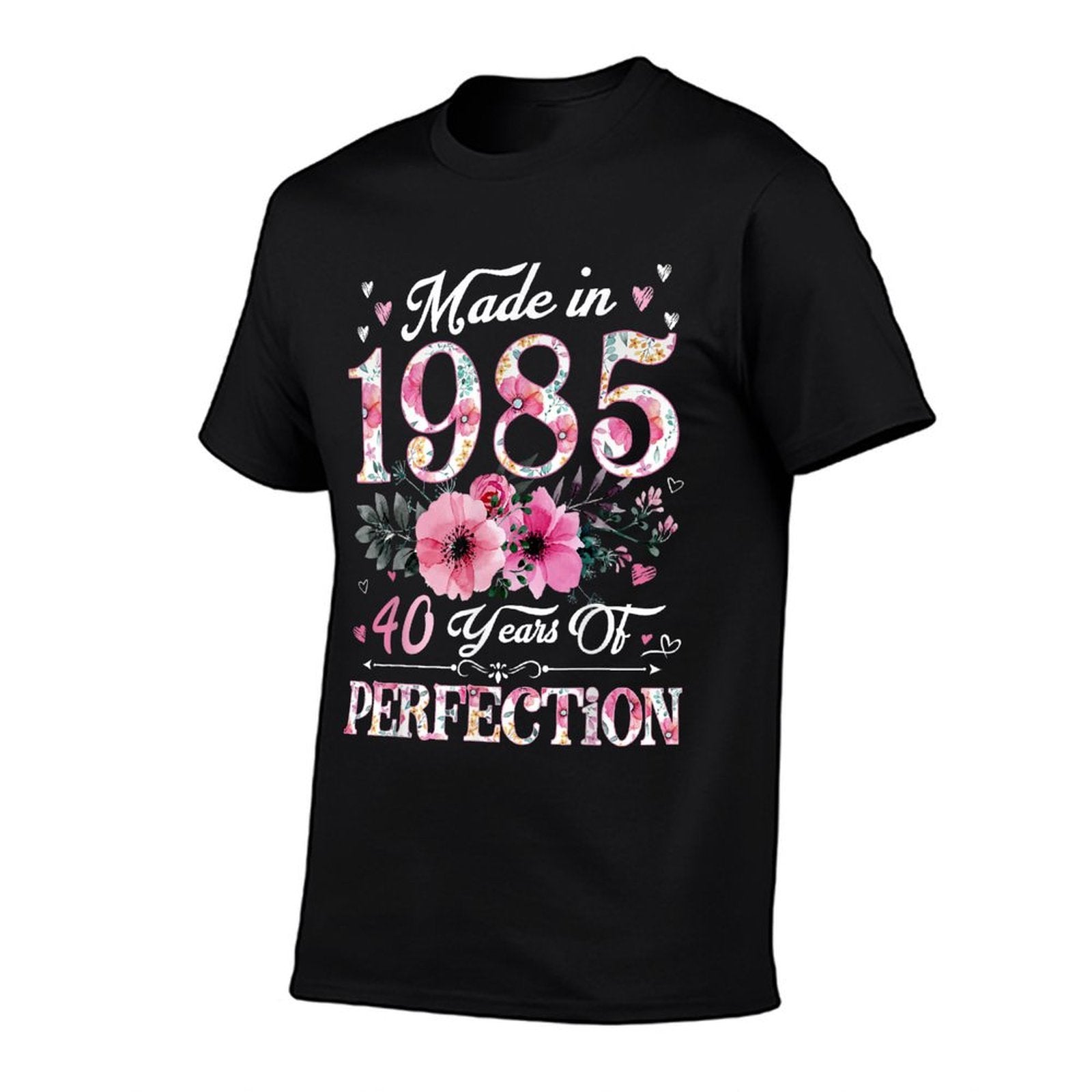 40 Year Old Made In 1985 Floral 40th Birthday Gift For Women  Ribbed Collar T-Shirt
