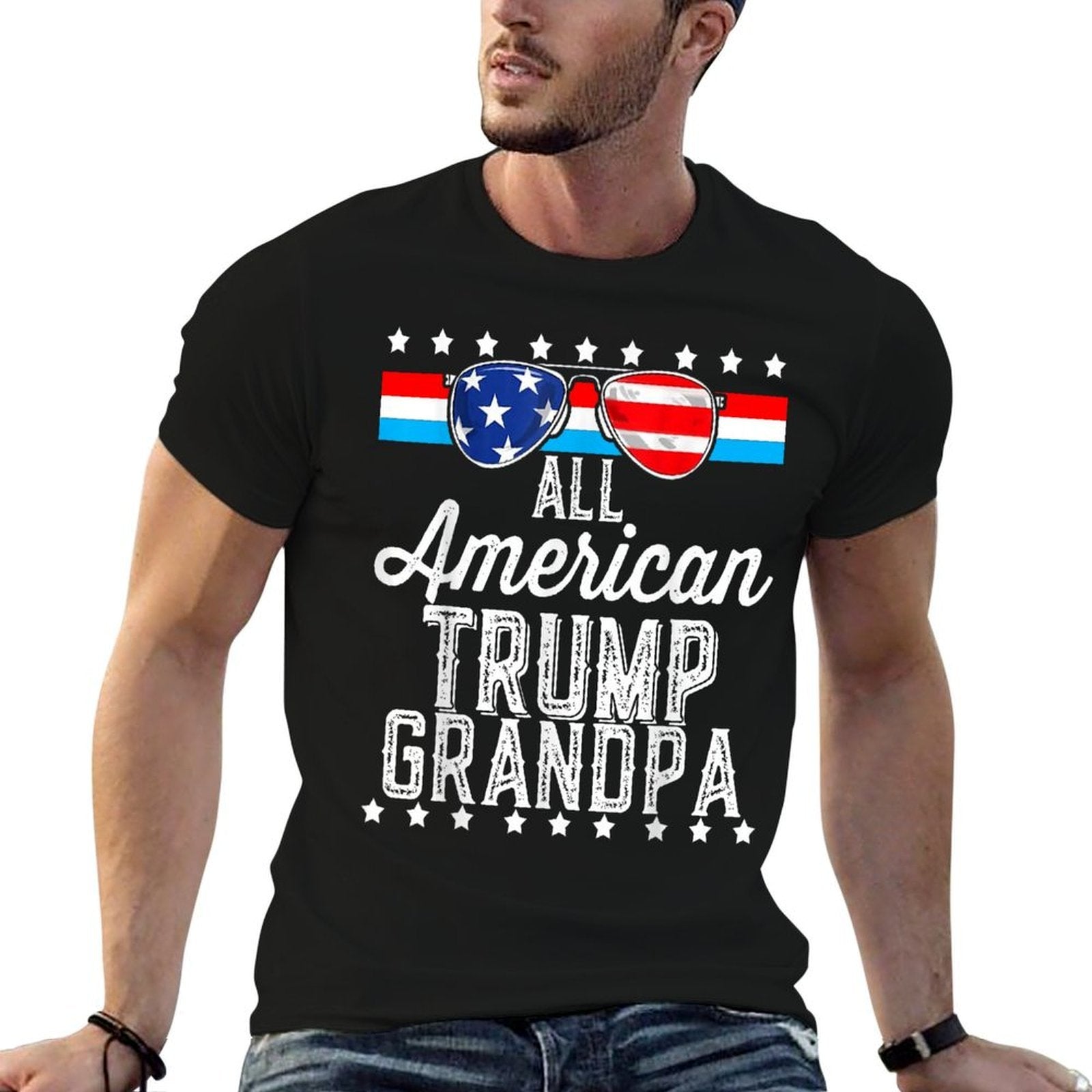 All American Trump Grandpa American Flag Sunglasses Trump  Polyester Blend T-Shirt