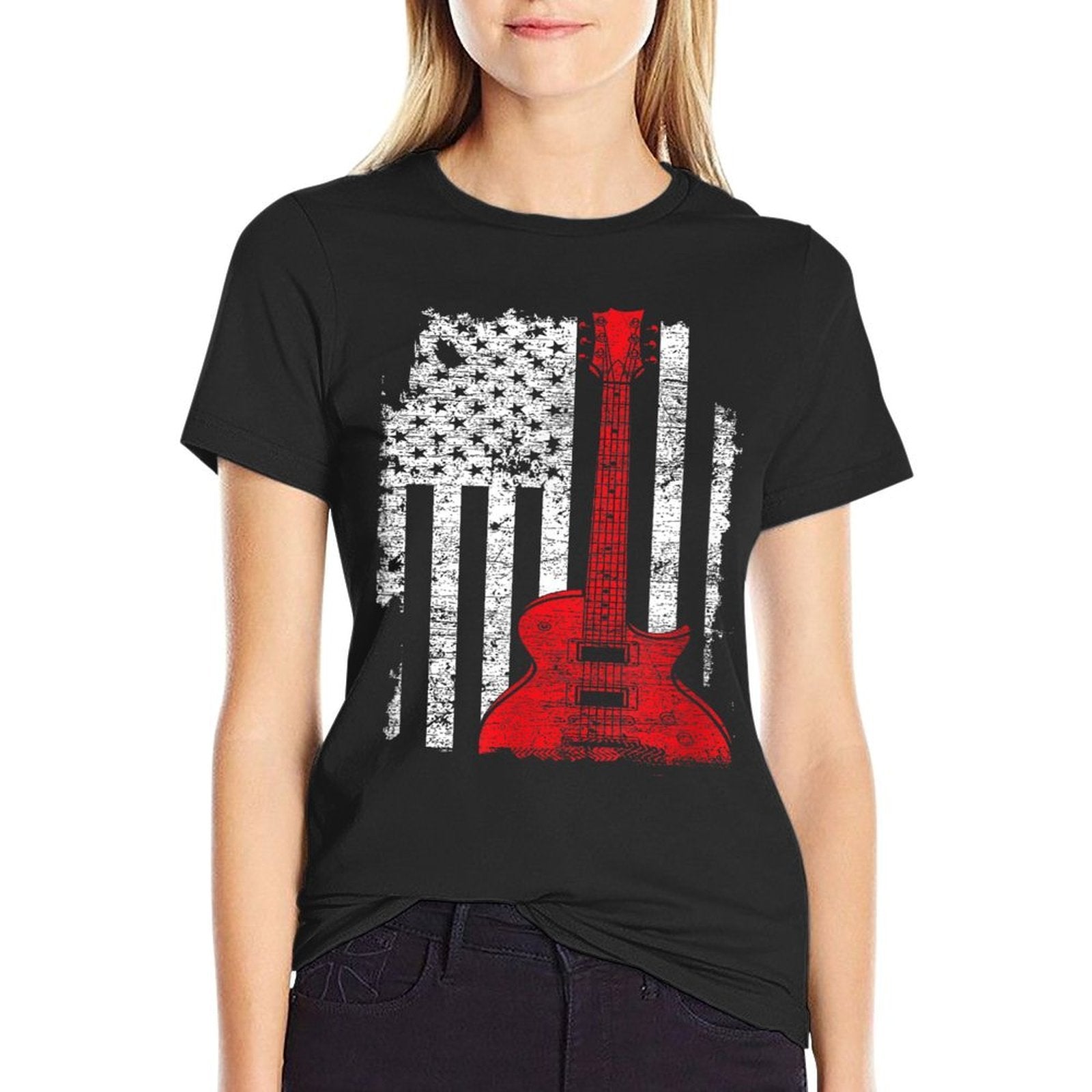 America Guitarist Music USA Guitar  Oversized Silhouette T-Shirt