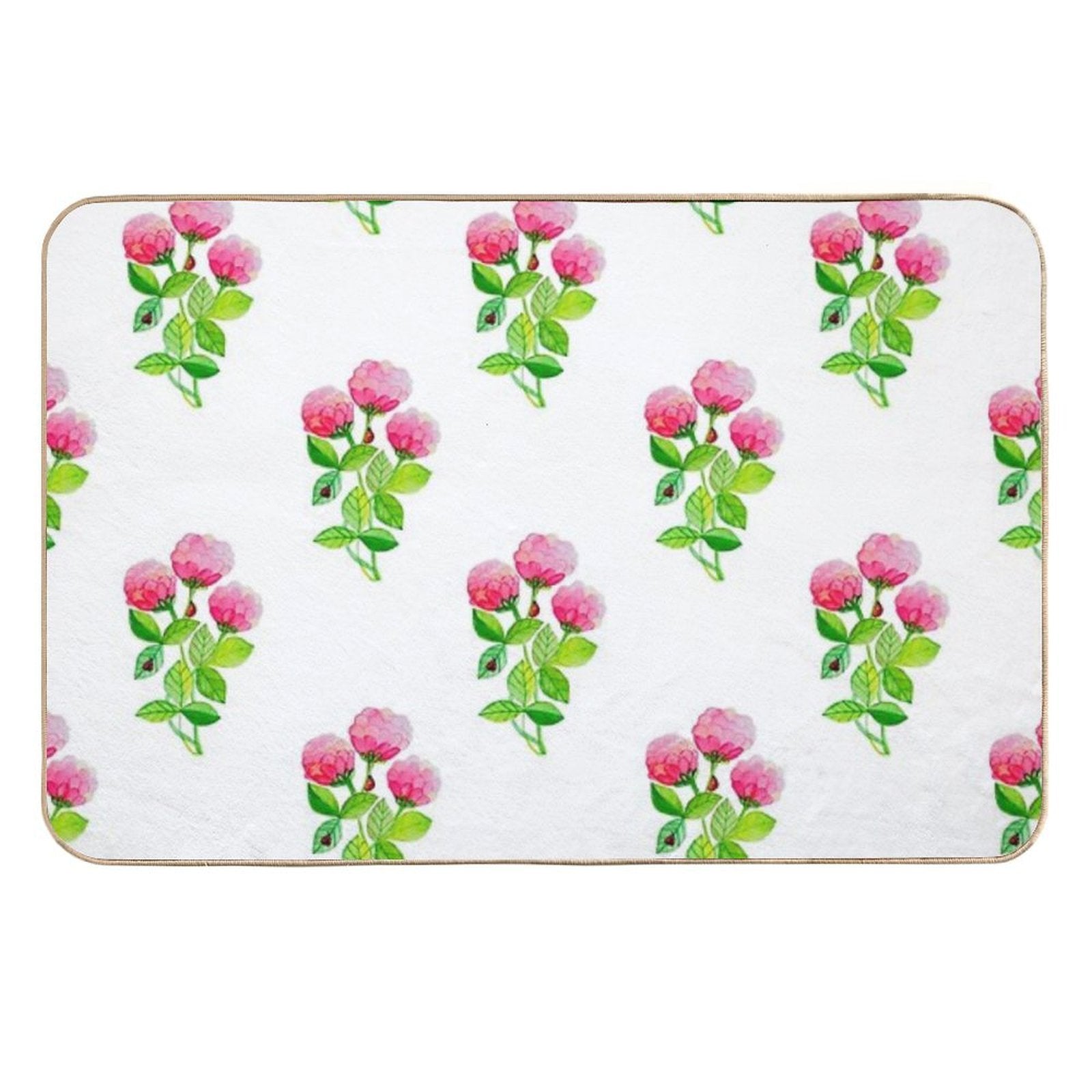 Watercolour Ladybugs in Pink Flowers Garden  Pet-Safe Bath Mat