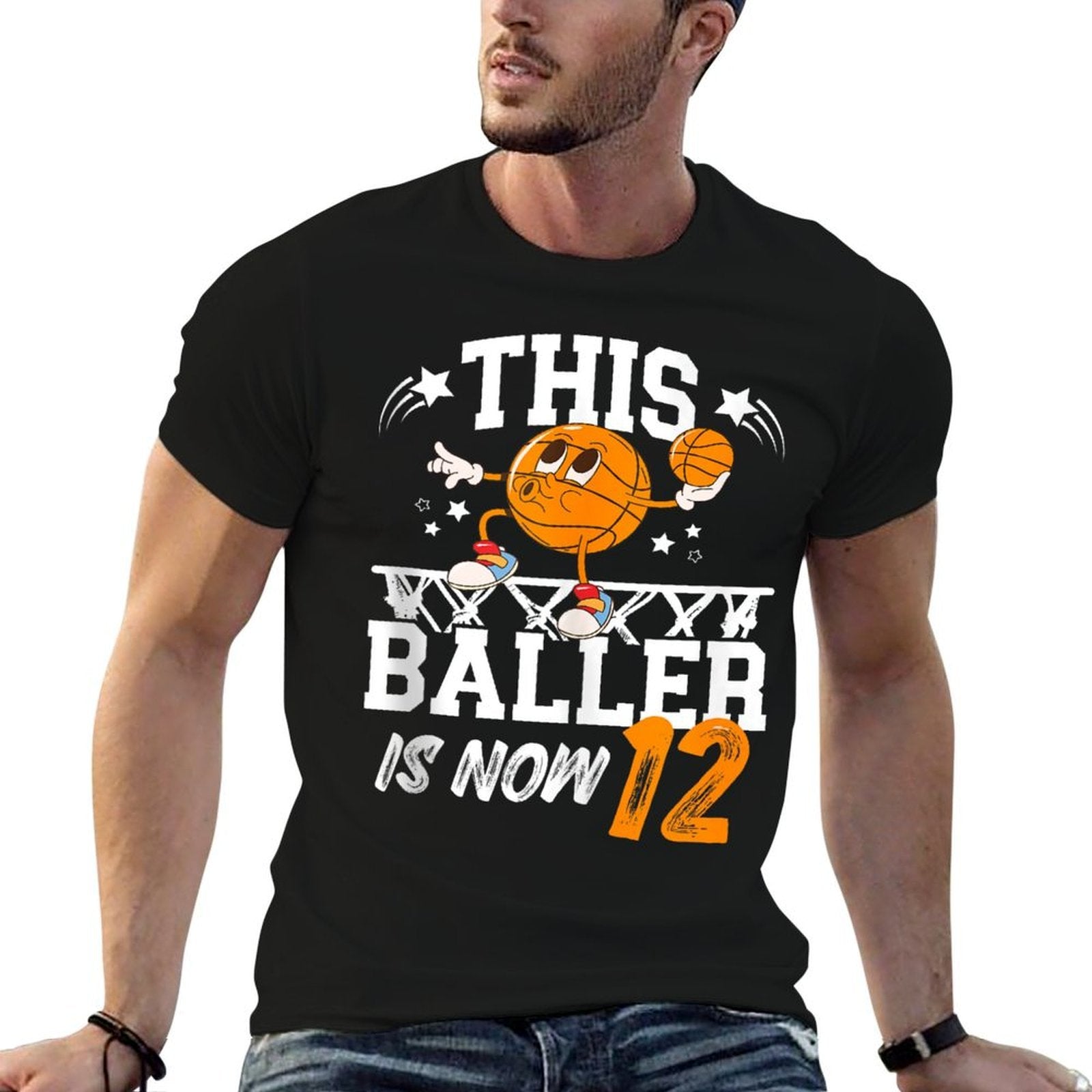 12th Basketball Birthday Twelve Year Old Basketball Player  Oversized Silhouette T-Shirt