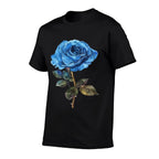 199 Flowers Blue Rose Graphic  Rolled Sleeves T-Shirt