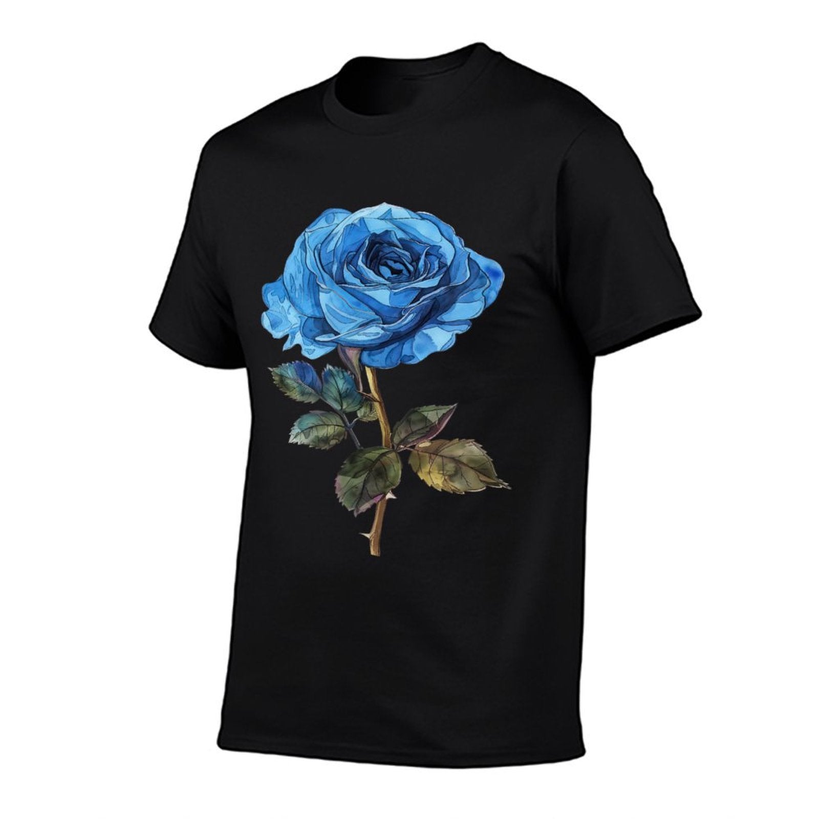 199 Flowers Blue Rose Graphic  Rolled Sleeves T-Shirt
