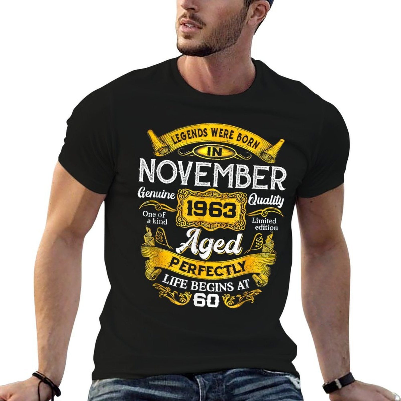 60 Years Old Legends Born In November 1963 60Th Birthday  Rolled Sleeves T-Shirt