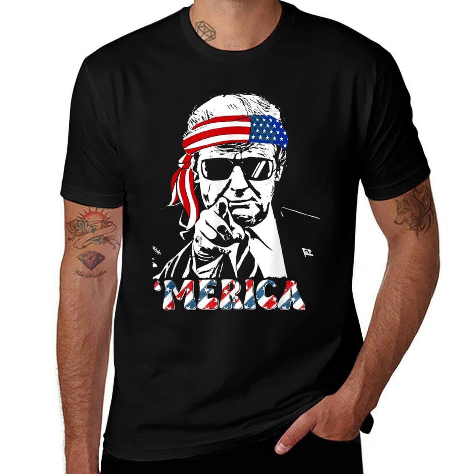 &#39;MERICA TRUMP Happy 4th Of July Trump American Flag  Eco-friendly Material T-Shirt