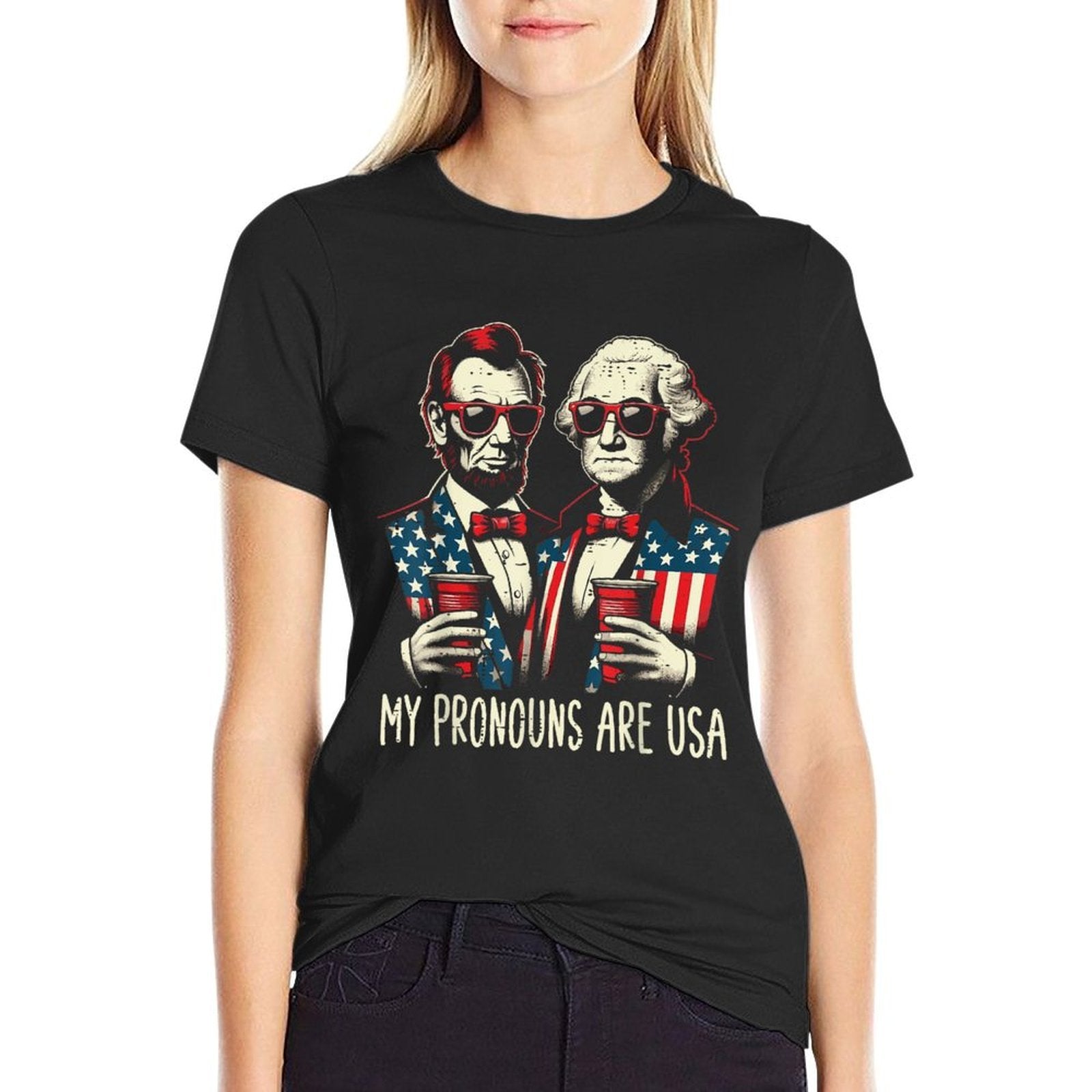 4th Of July Lincoln Washington Funny American Men Women Kids Comfortable T-Shirt