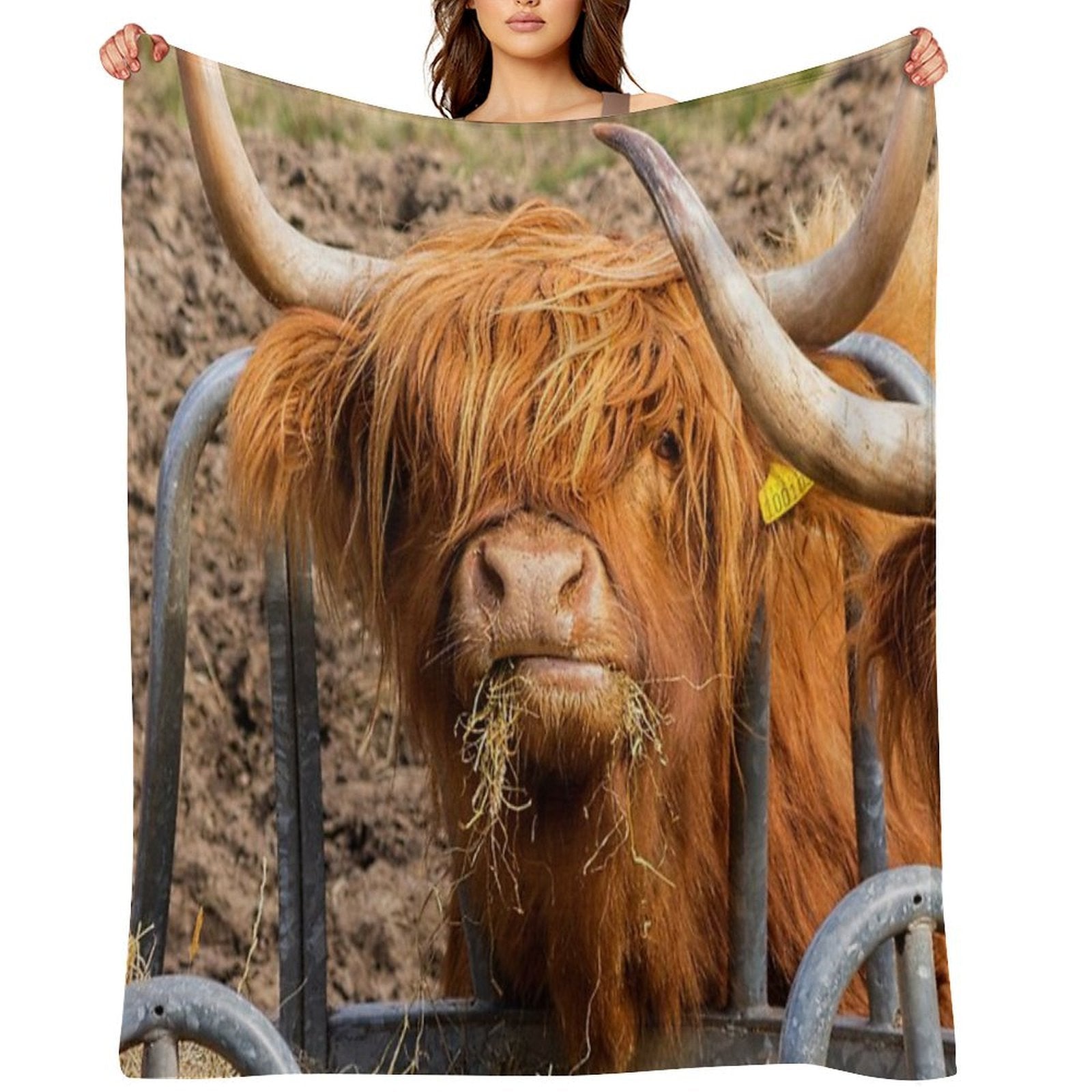 Cute Hungry Ginger Scottish Highland Cow Versatility Throw Blanket