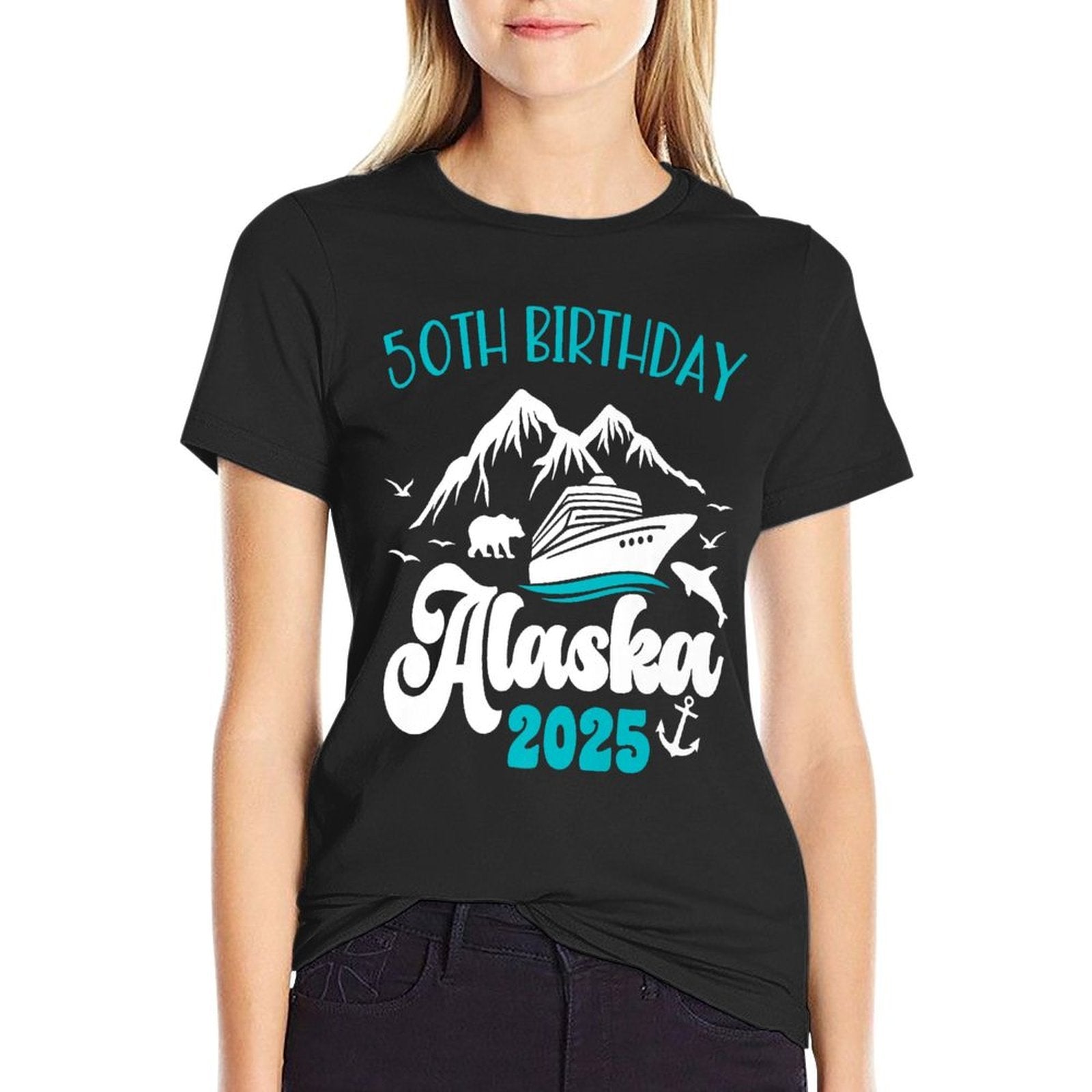 50th Birthday Alaska Cruise 2025 Matching Family Men Women Premium  Polyester Blend T-Shirt