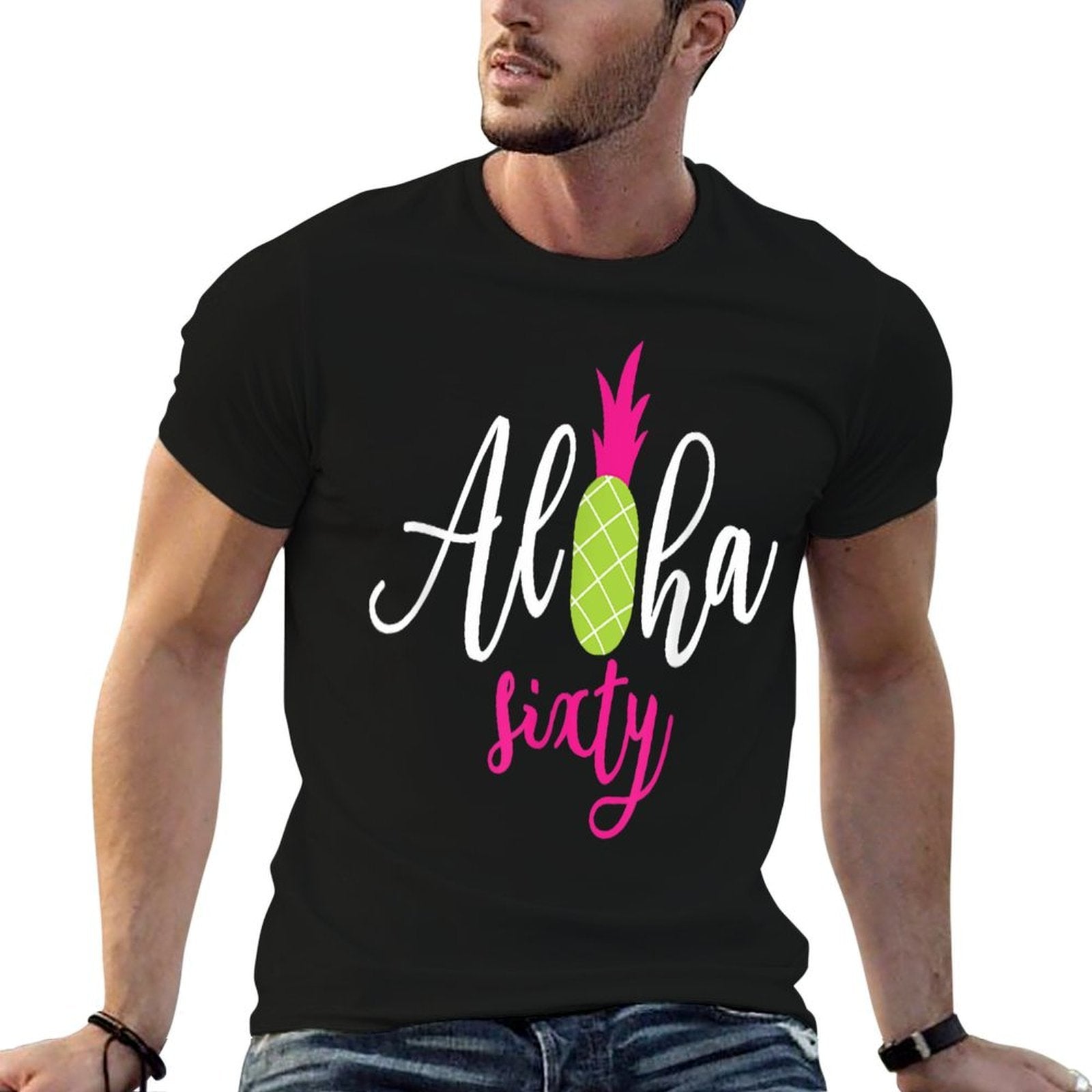 Aloha Sixty Funny Hawaiian Pineapple Beach 60th Birthday  Cotton T-Shirt