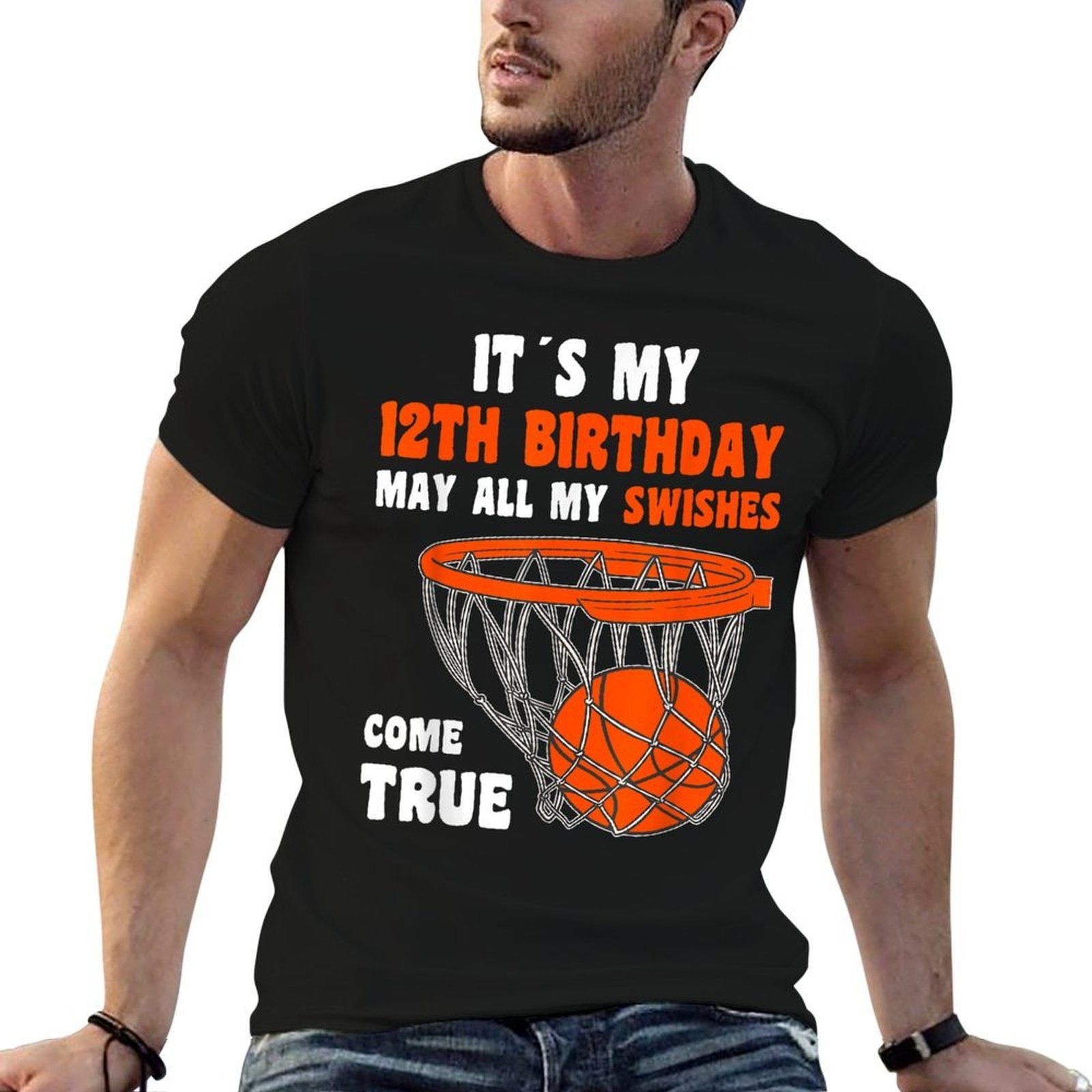 12 Year Old Happy 12th Birthday Basketball 12th Birthday  Wrinkle-resistant T-Shirt