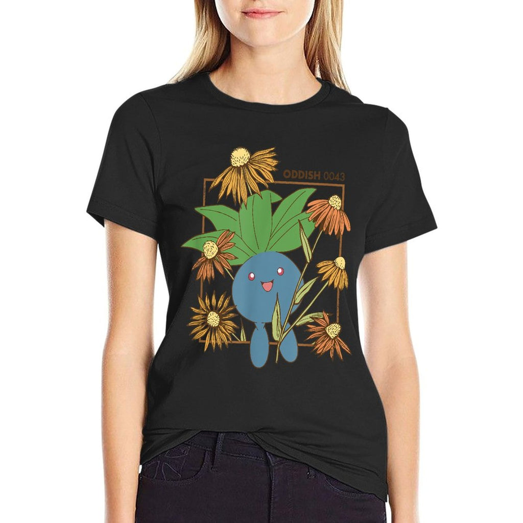 Pokémon Oddish 0043 Happy Jumping Floral Portrait  Stretchy T-Shirt