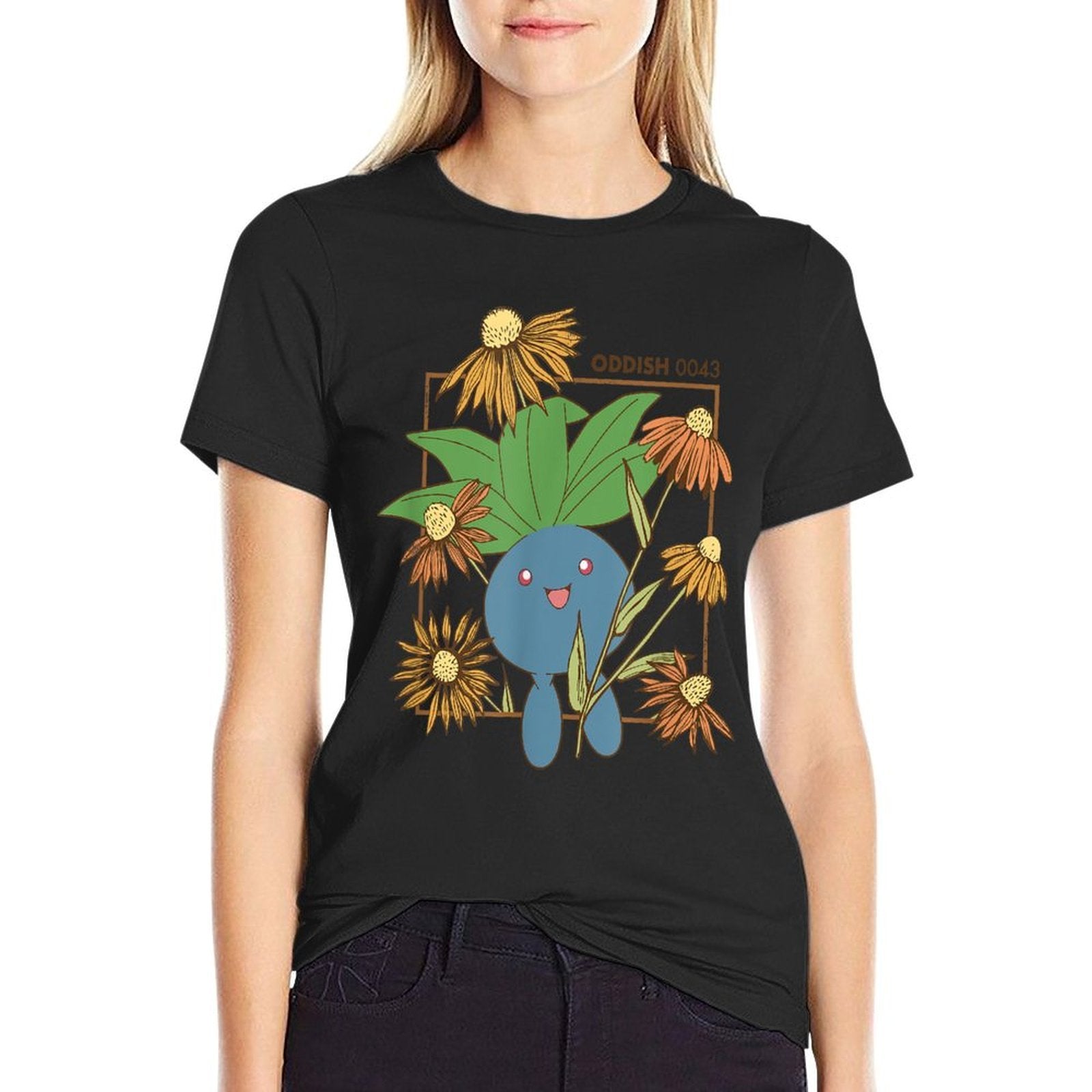 Pokémon Oddish 0043 Happy Jumping Floral Portrait  Stretchy T-Shirt