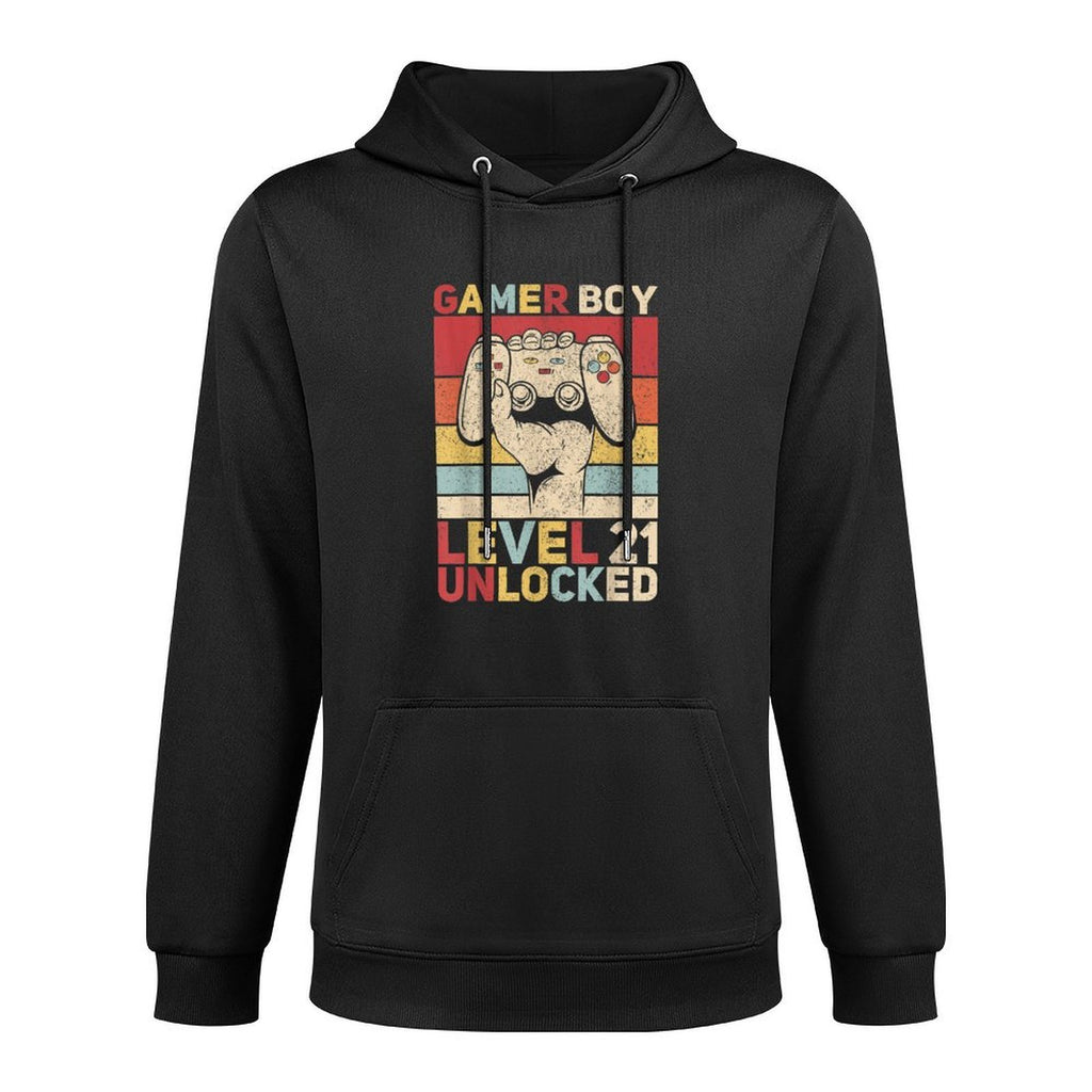Mens Gamer Boy Level 21 Unlocked 21 Years Old Boy 21st Birthday Customizable Surface Hoodie