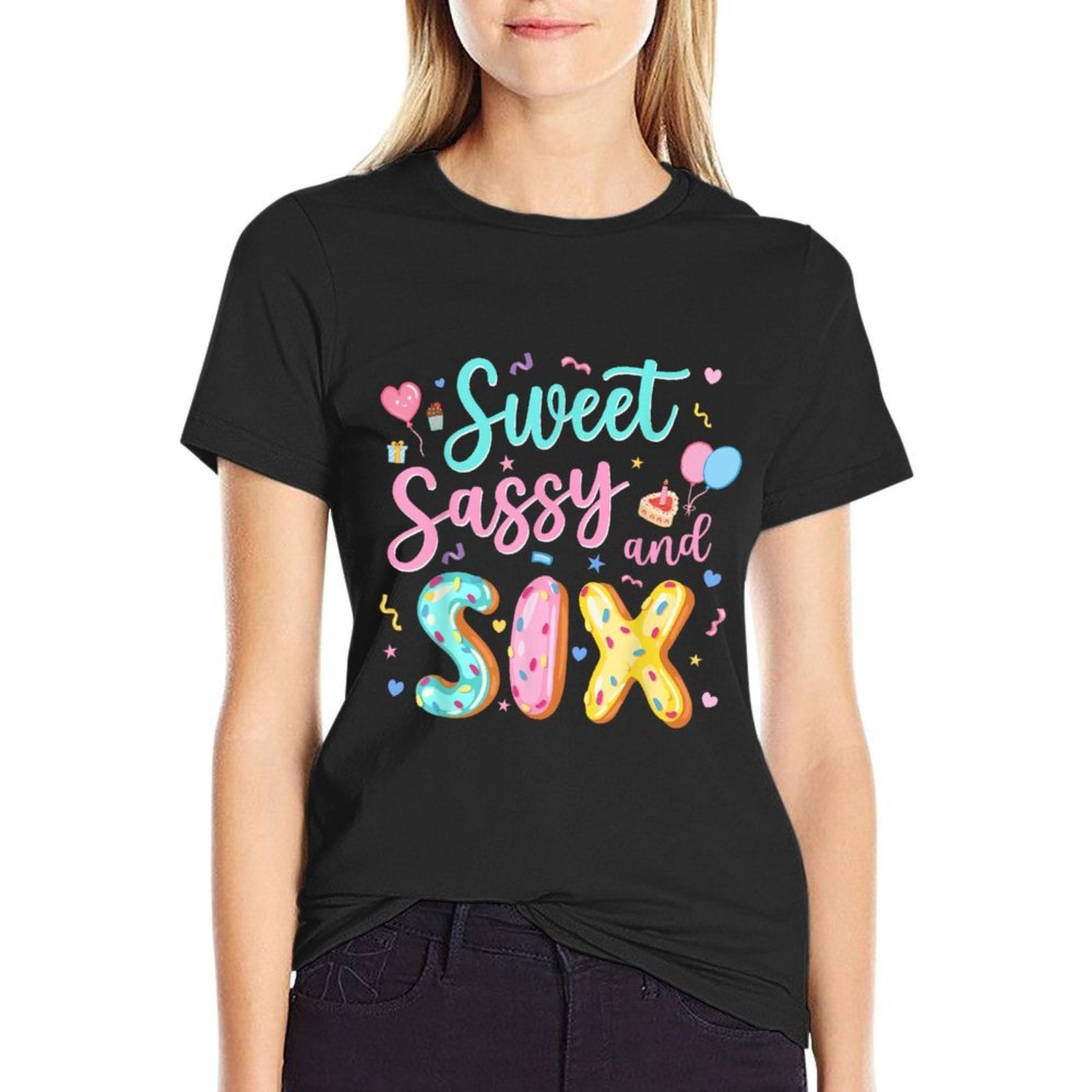 6Th Birthday Girl Sweet Sassy And Six Donut 6 Year Old Kids Comfortable T-Shirt