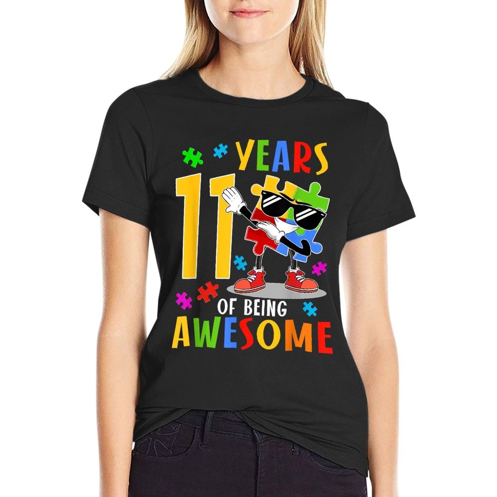 11 Years Of Being Awesome Birthday Dabbing Autism Puzzle  Stretchy T-Shirt