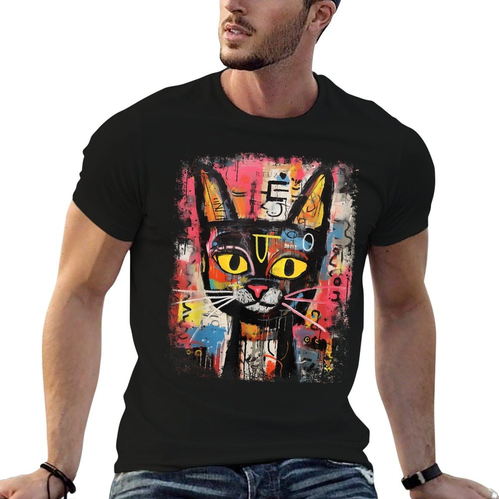 Abstract Cat Pop Art Graffiti Cat  High-quality Stitching T-Shirt