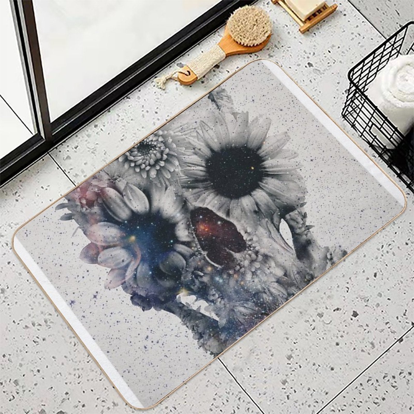 Floral Skull 2  Non-Slip Bath Mat