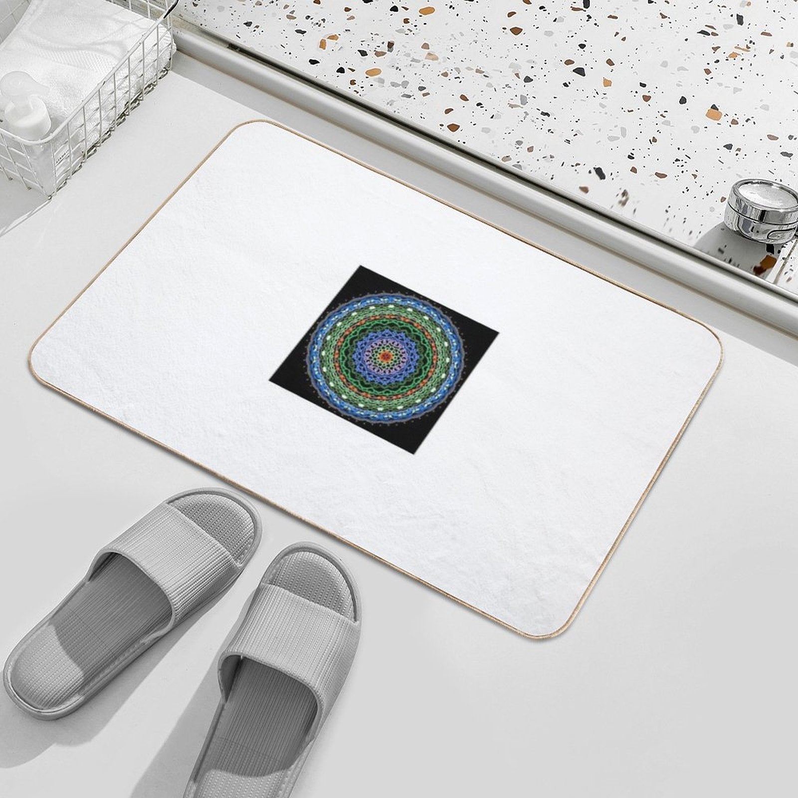 “Flourish of The Earth Mandala – Sacred Geometry Honoring Nature’s Harmony  Anti-Trip Bath Mat