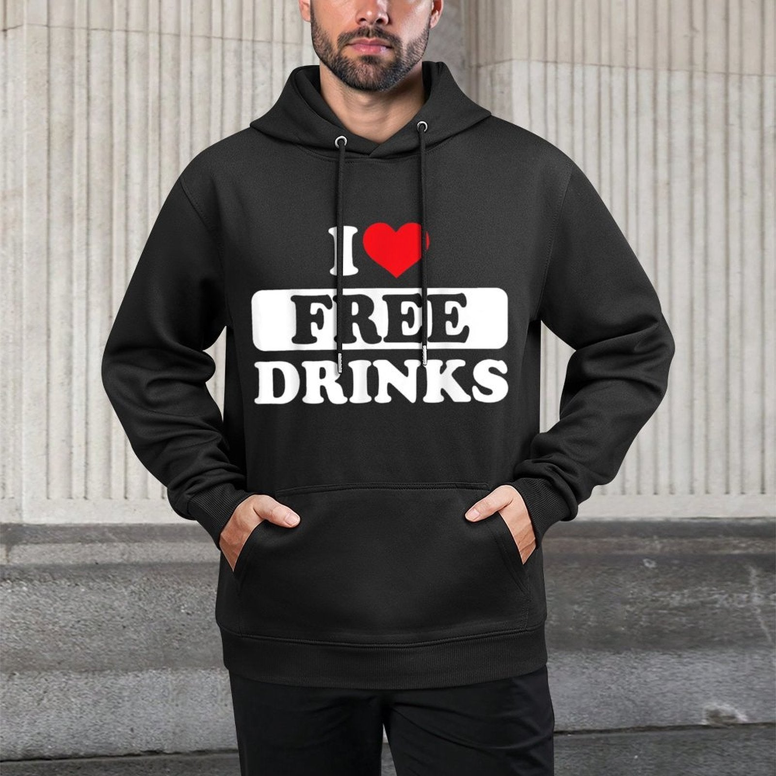 I Love Free Drinks Funny Drinking Heart Love Free Drinks Medium-Weight Fabric Hoodie