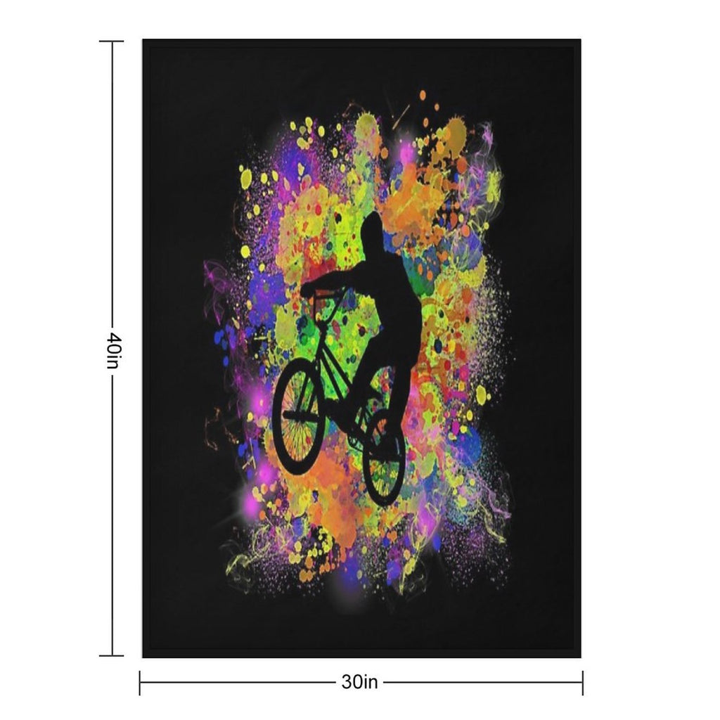 Extreme Sports BMX Bike Coloured Splash Illustration Wrinkle-free Throw Blanket