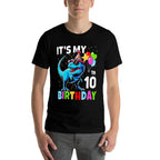 10th Birthday Boys 10yr Ten 10 Year Old Dinosaur T-Rex  Stretchy T-Shirt