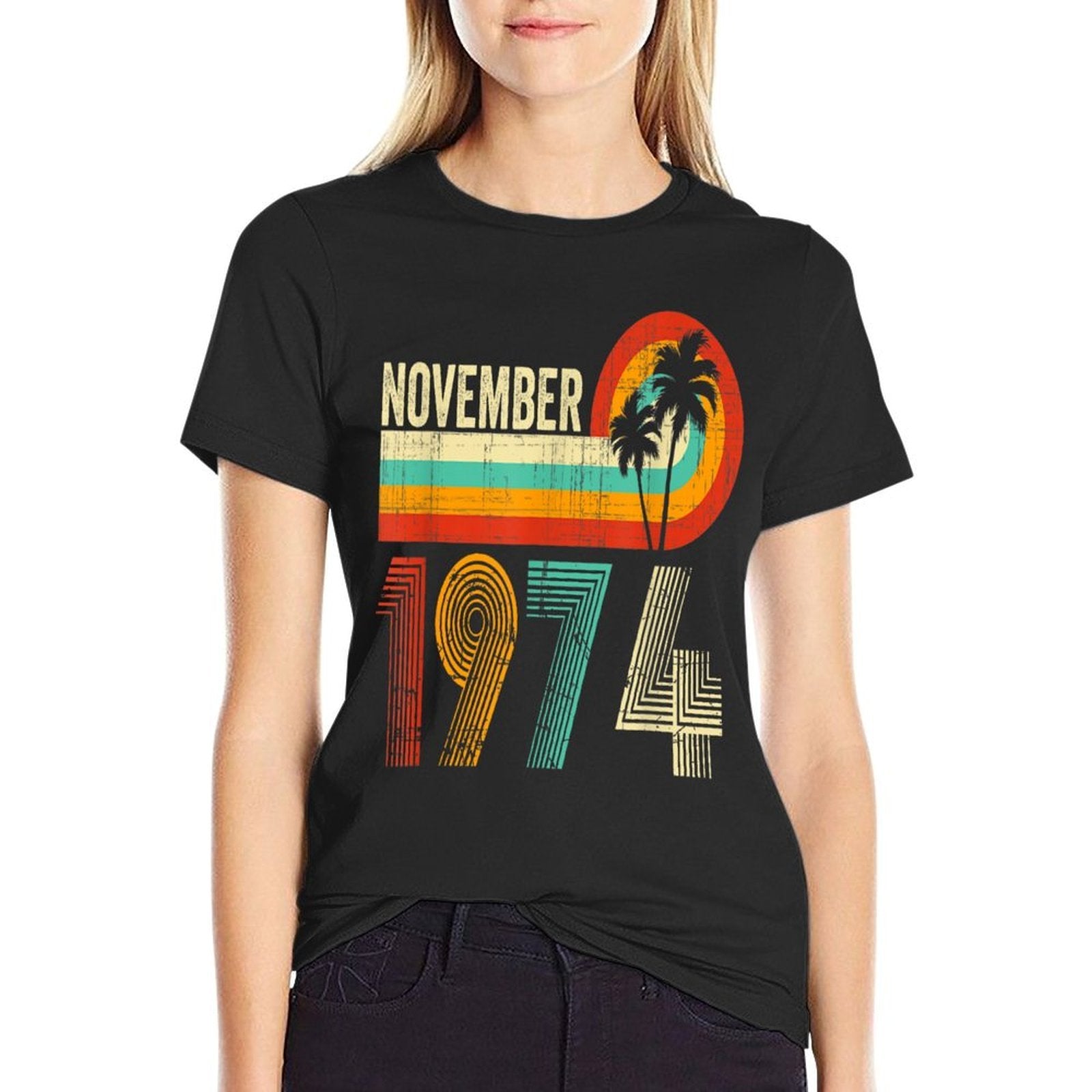 50 Year Old Vintage November 1974 Palm Tree 50th Birthday  Summer-ready Fabric T-Shirt