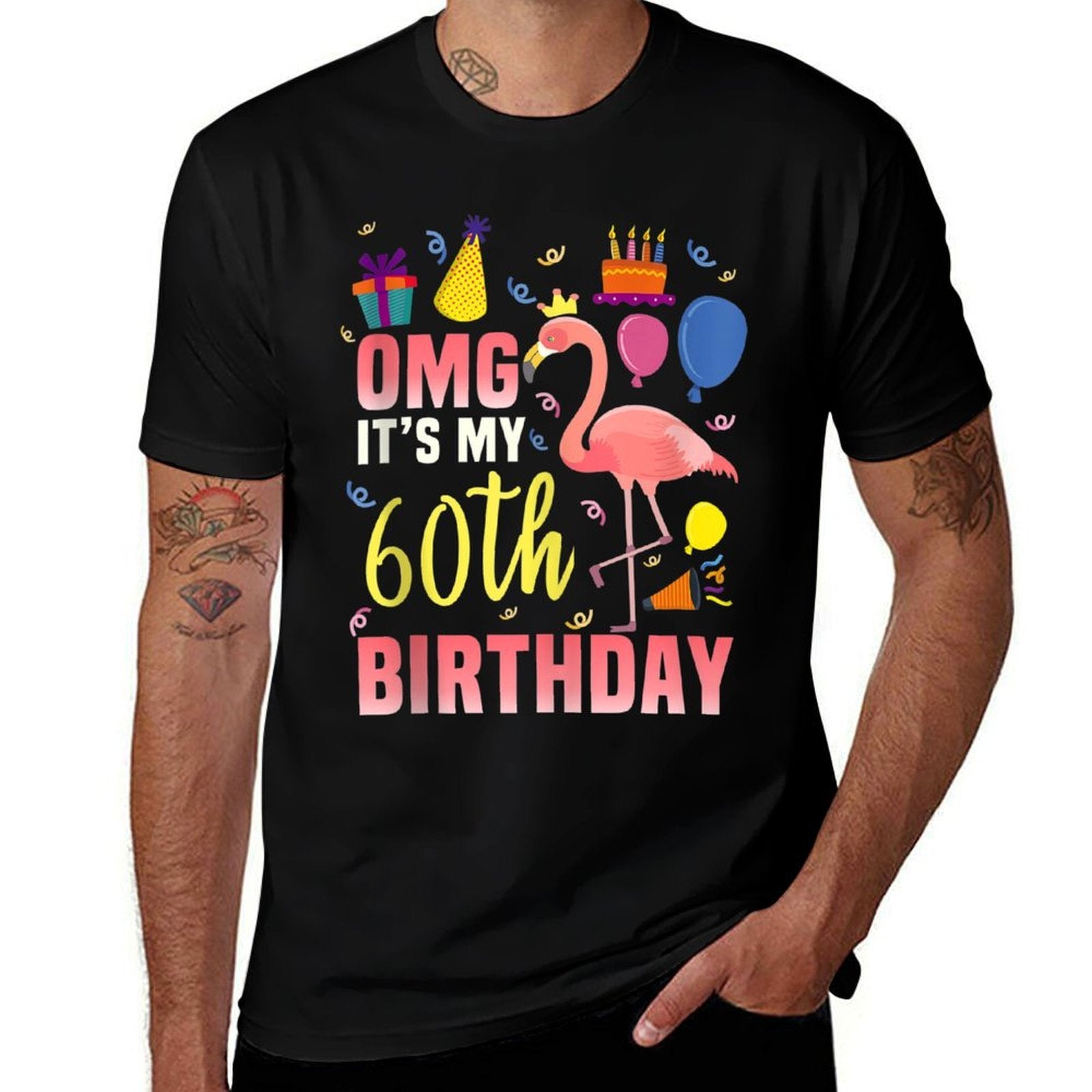 60 Year Old Women Men Gift Flamingo It's My 60th Birthday  Wrinkle-resistant T-Shirt