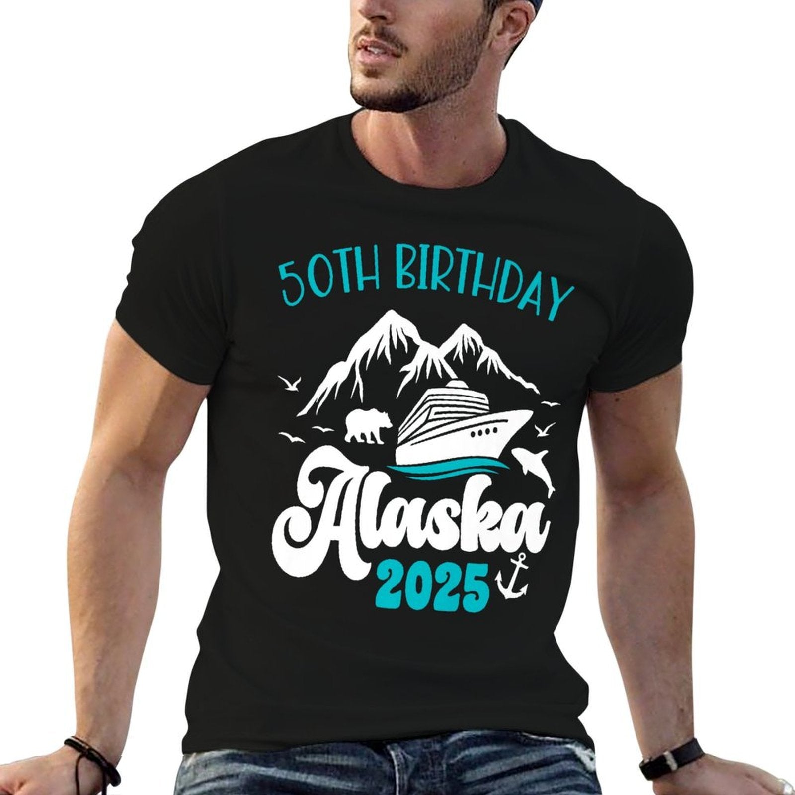 50th Birthday Alaska Cruise 2025 Matching Family Men Women Premium  Polyester Blend T-Shirt