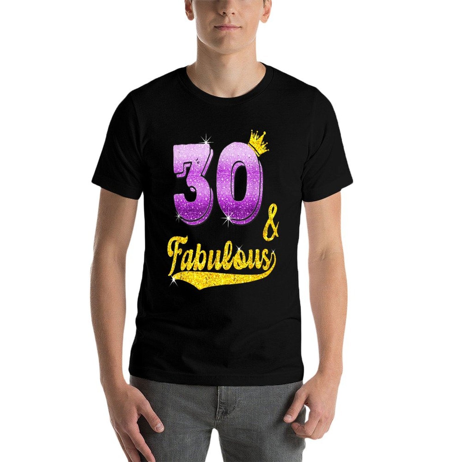 30 And Fabulous - 30 Years Old Gift - 30th Birthday  Ribbed Collar T-Shirt