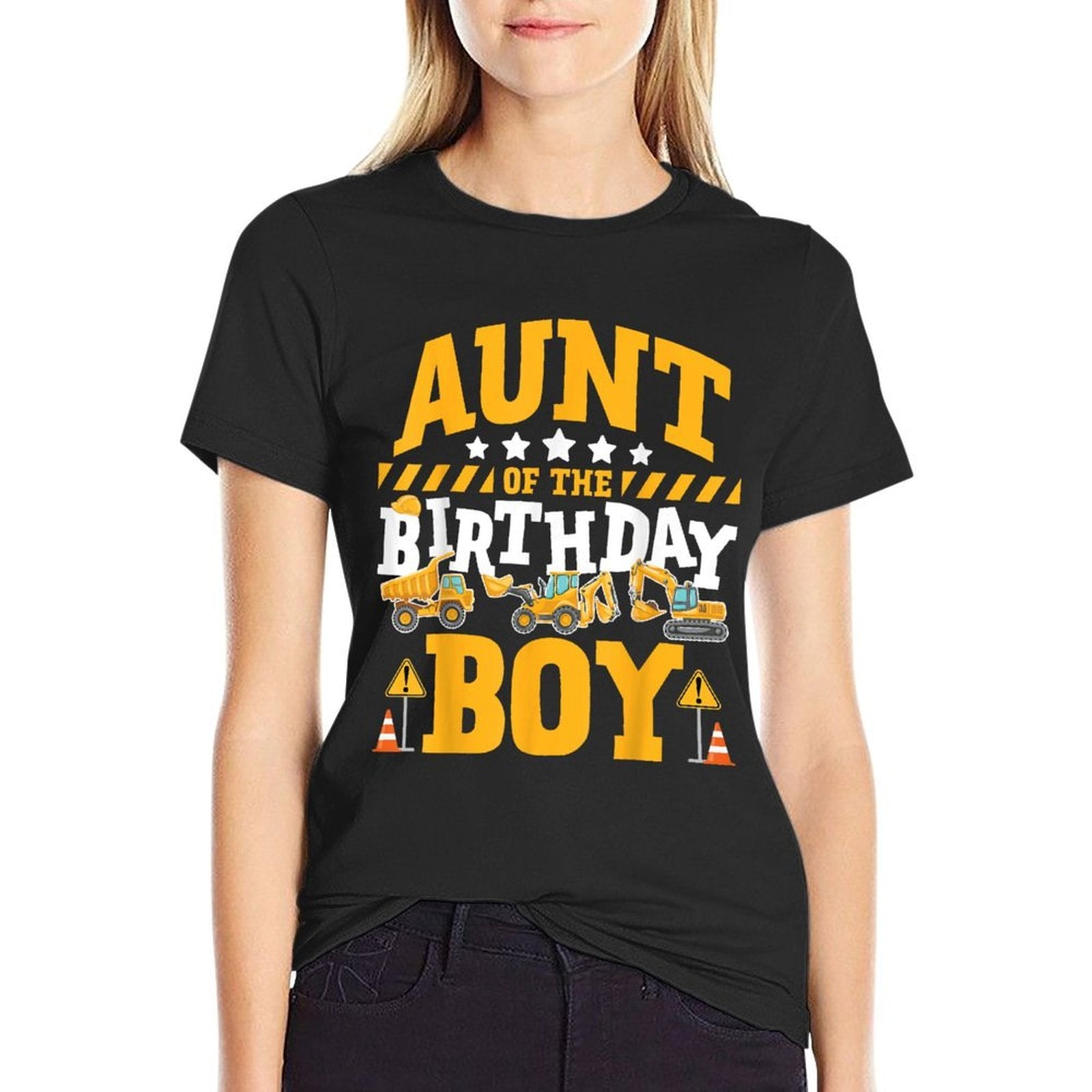 Aunt of The Birthday Boy Excavator Construction Truck  Heathered Texture T-Shirt