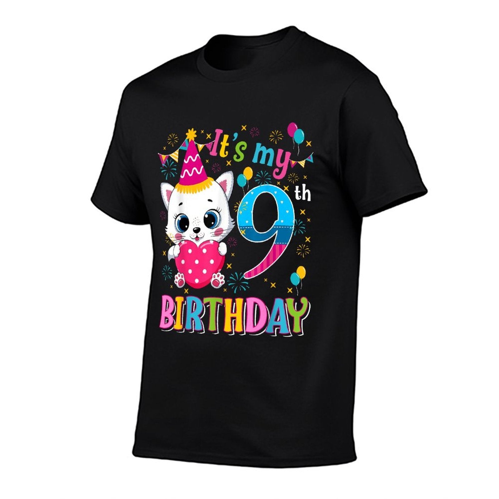 9th Birthday Cat Girls Kitten Birthday Girl 9 Year OLD  Eco-friendly Material T-Shirt