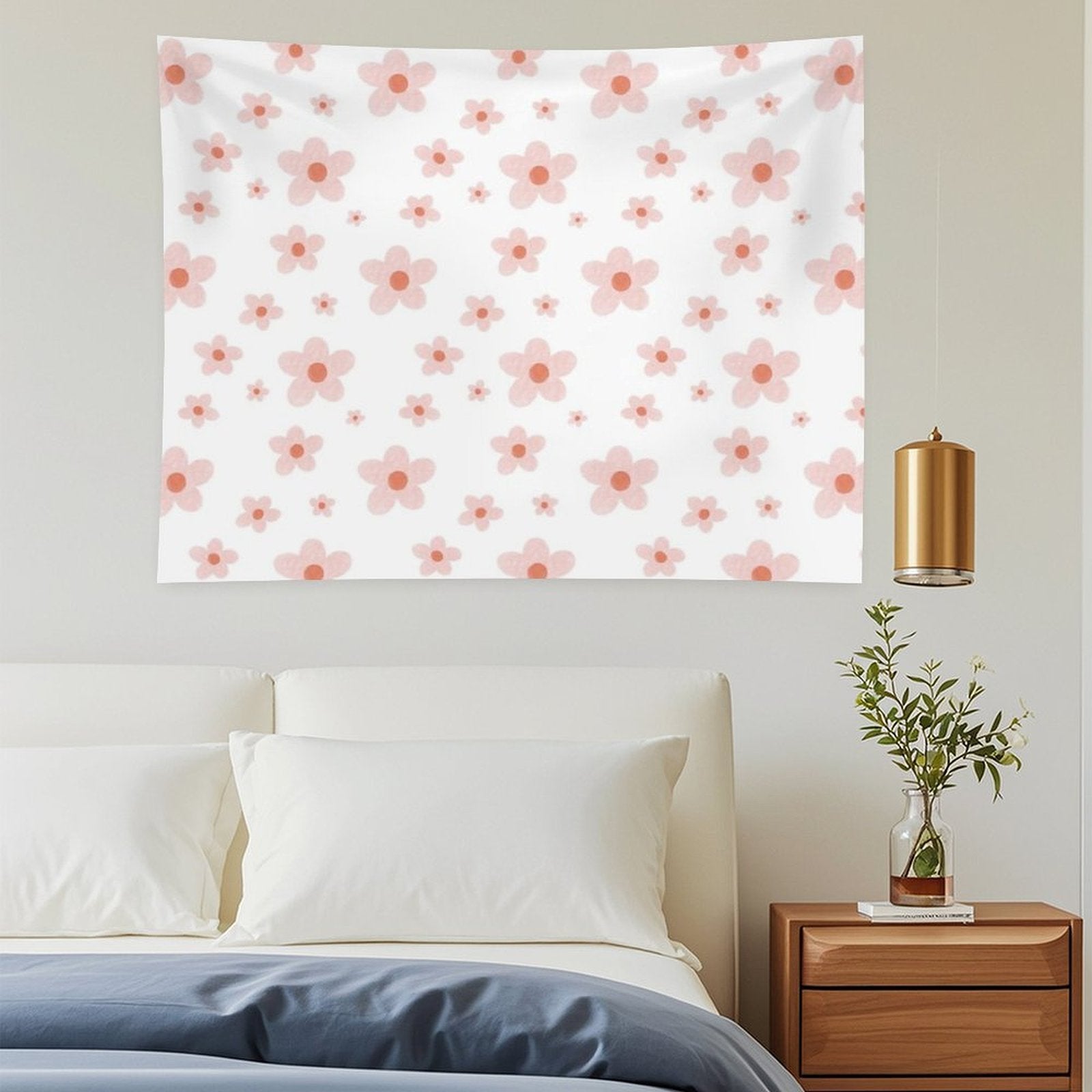 Soft Pastel Floral Pattern with Pink Blooms Tapestry