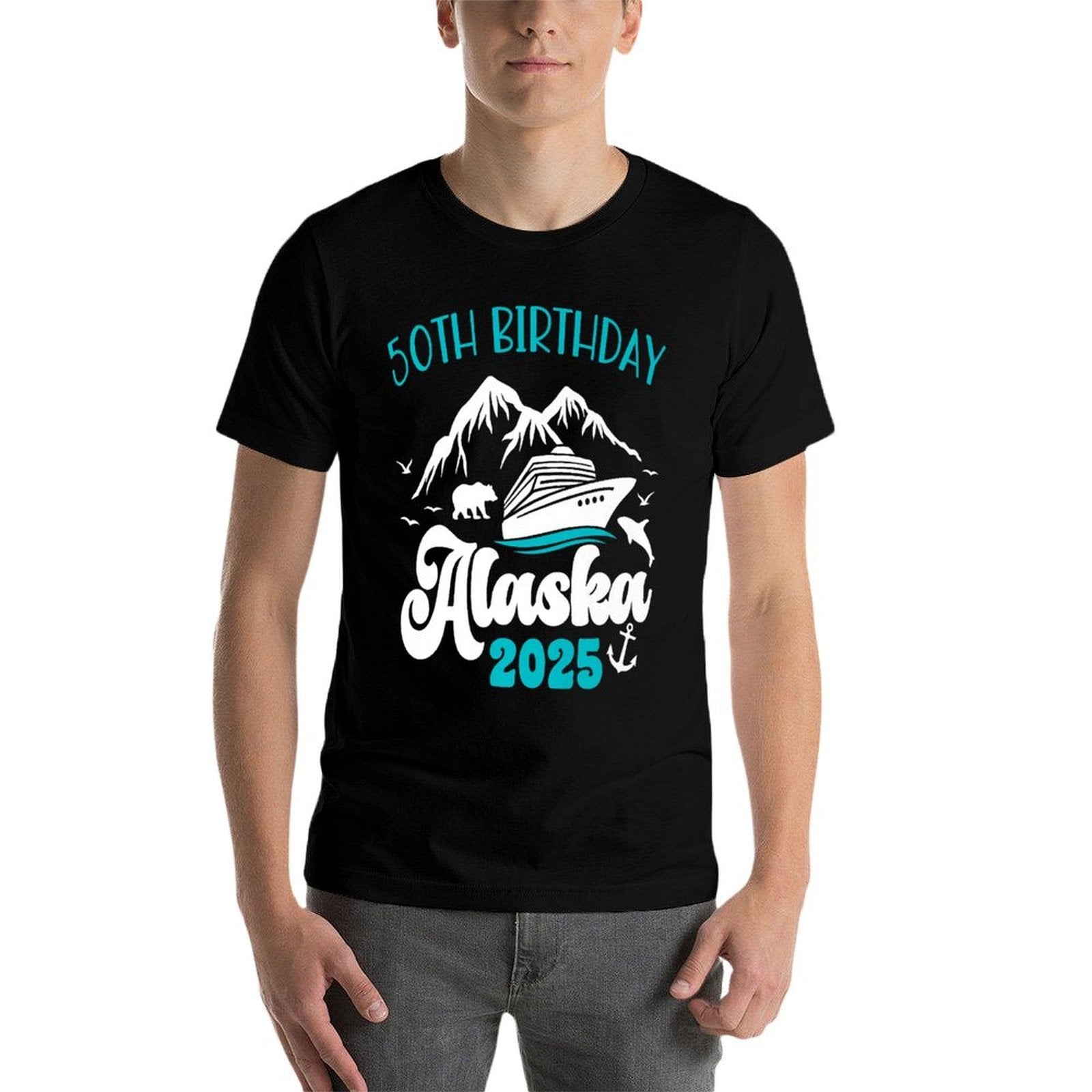 50th Birthday Alaska Cruise 2025 Matching Family Men Women Premium  Polyester Blend T-Shirt