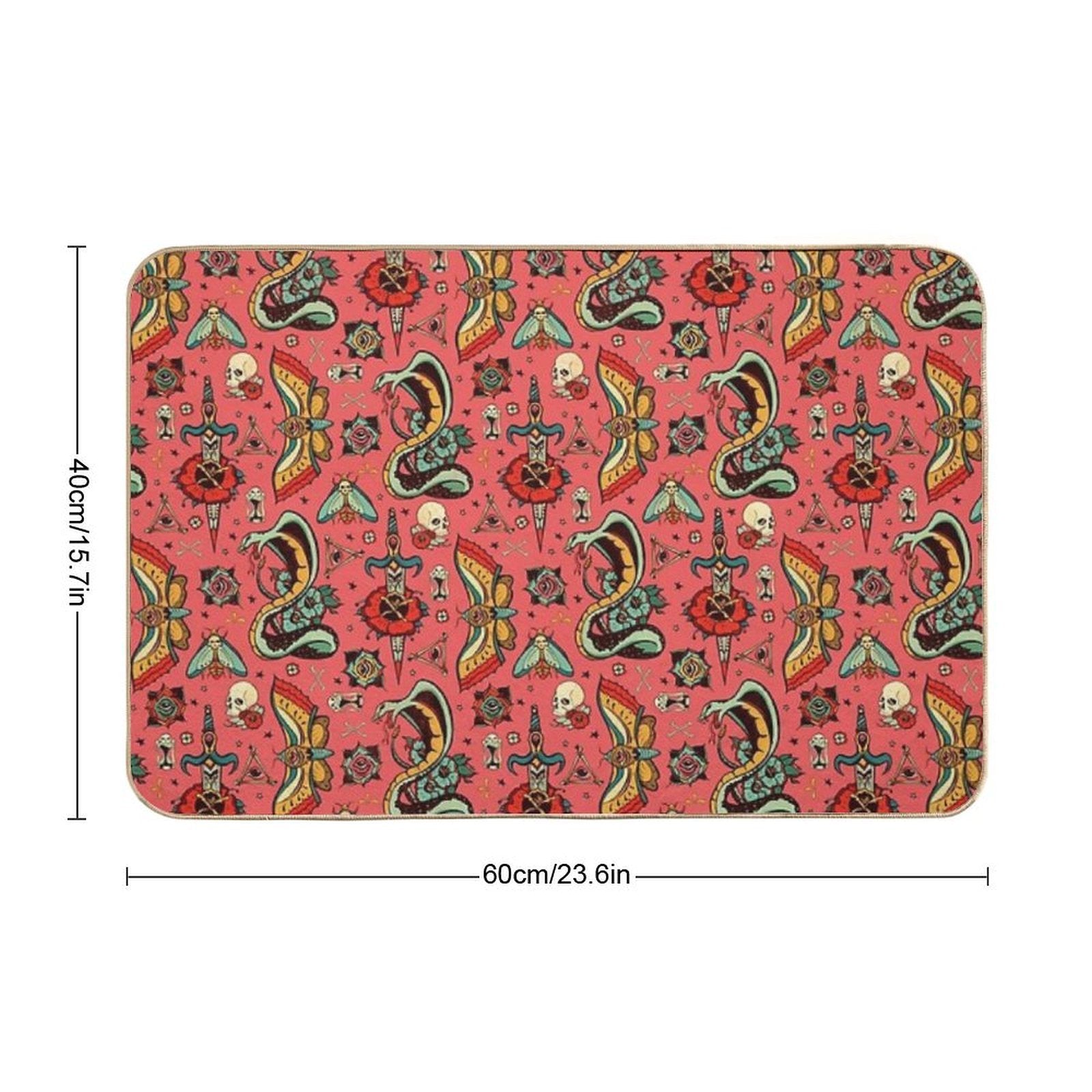 Pink Flash Tattoo Pattern  Long-Lasting Bath Mat