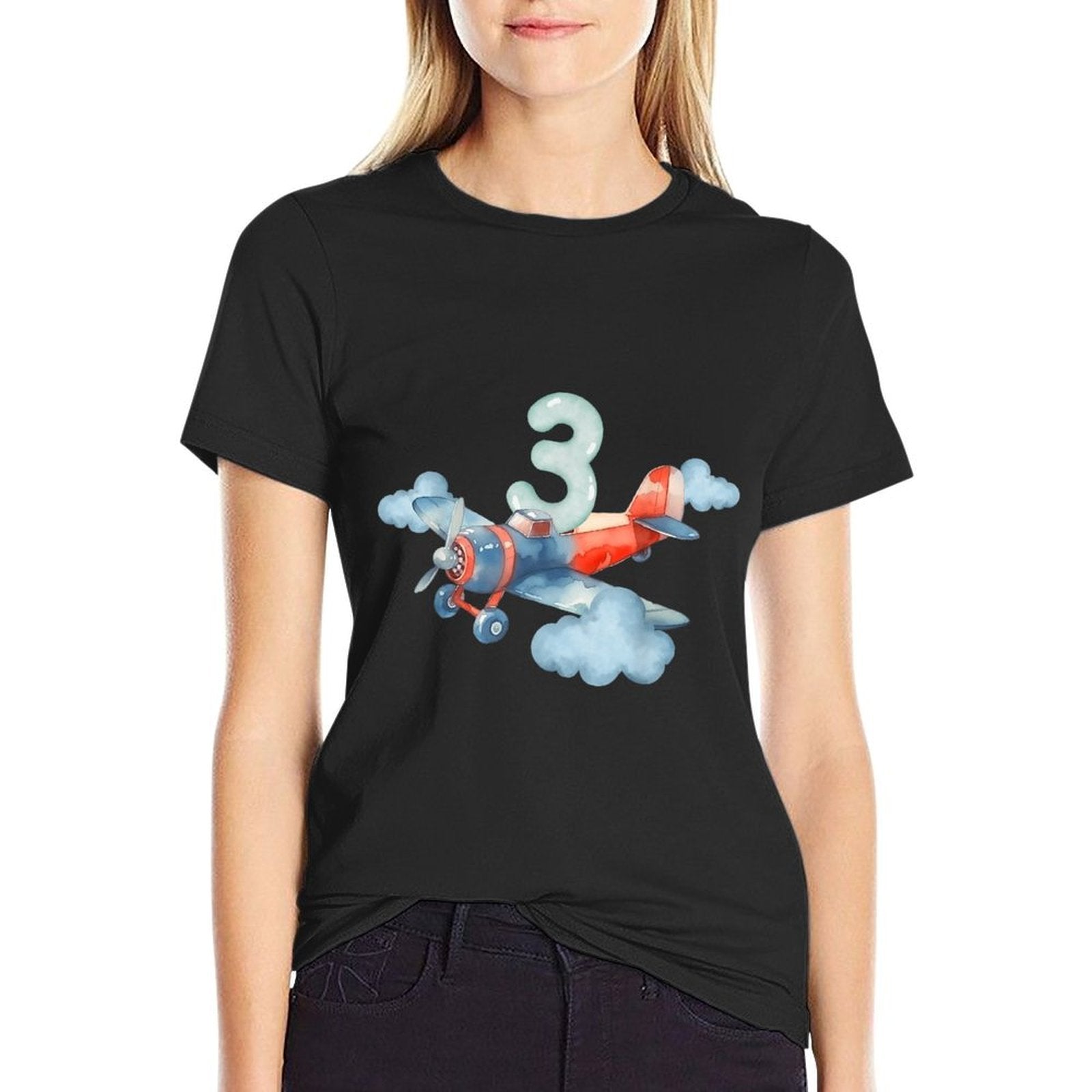3rd Birthday Boys Airplane Pilot 3 Year Old Boy  Heathered Texture T-Shirt
