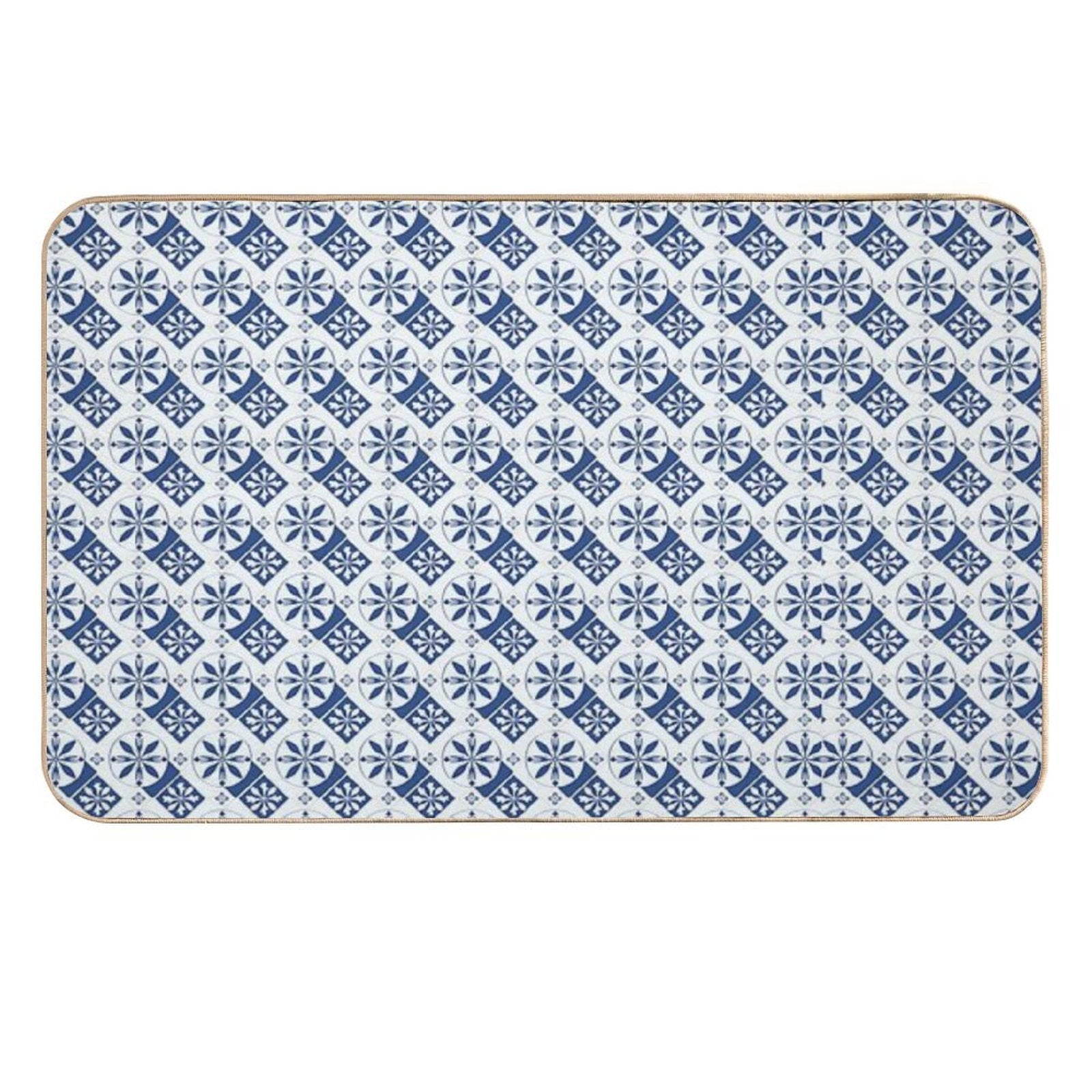Blue Floral Portuguese Tile  Pet-Safe Bath Mat