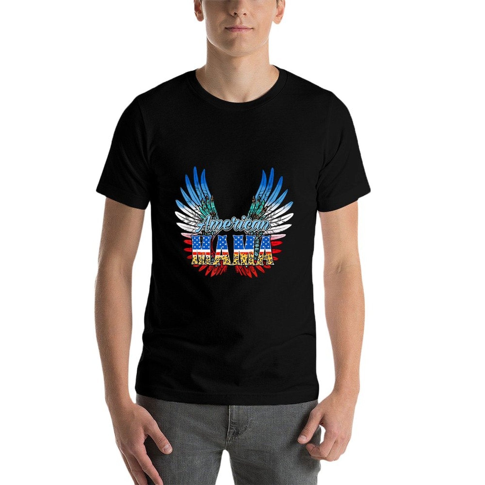 4th of July American Mama Angel Wings  Polyester Blend T-Shirt