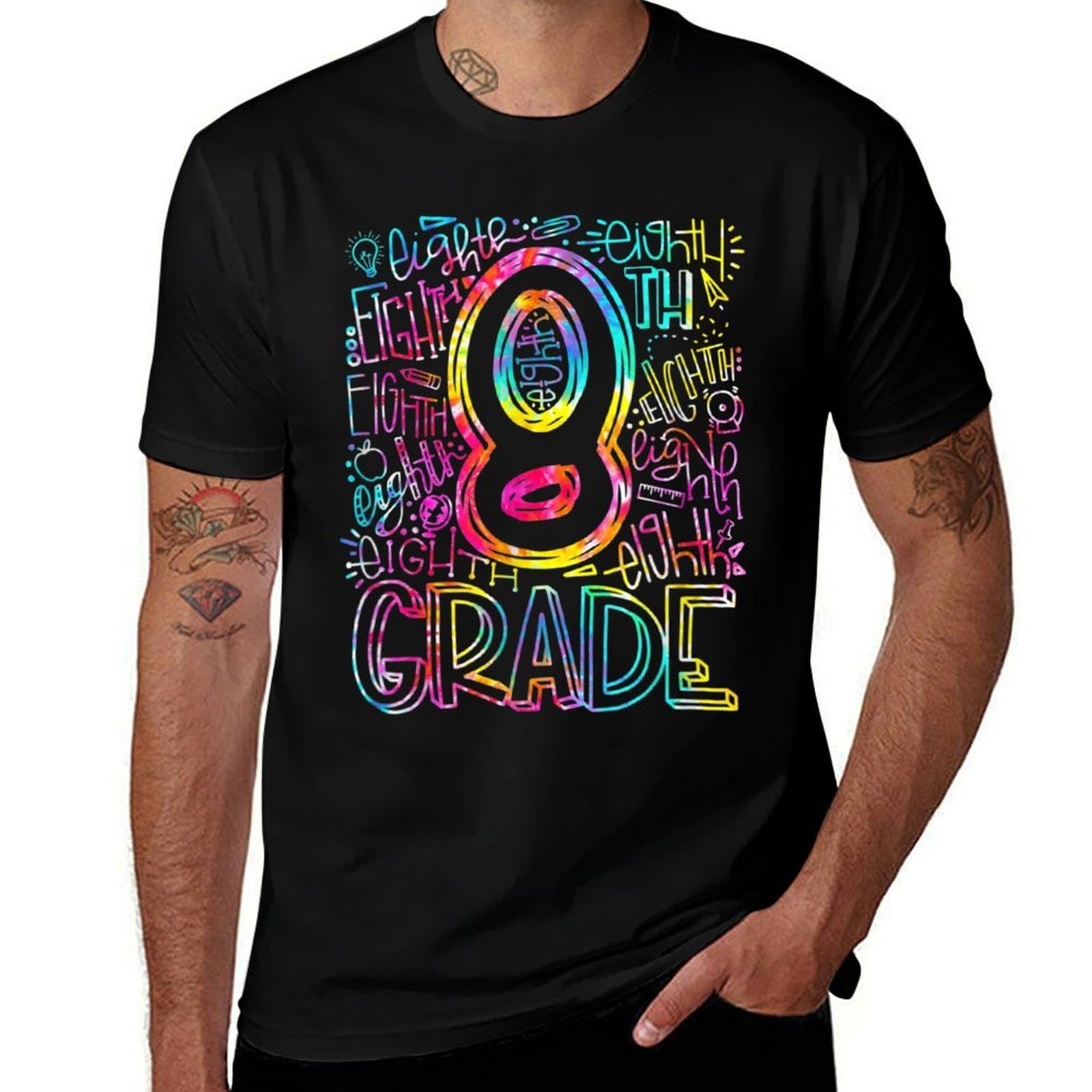 Tie Dye 8th Grade Typography Team Eighth Grade Teacher  Versatile T-Shirt