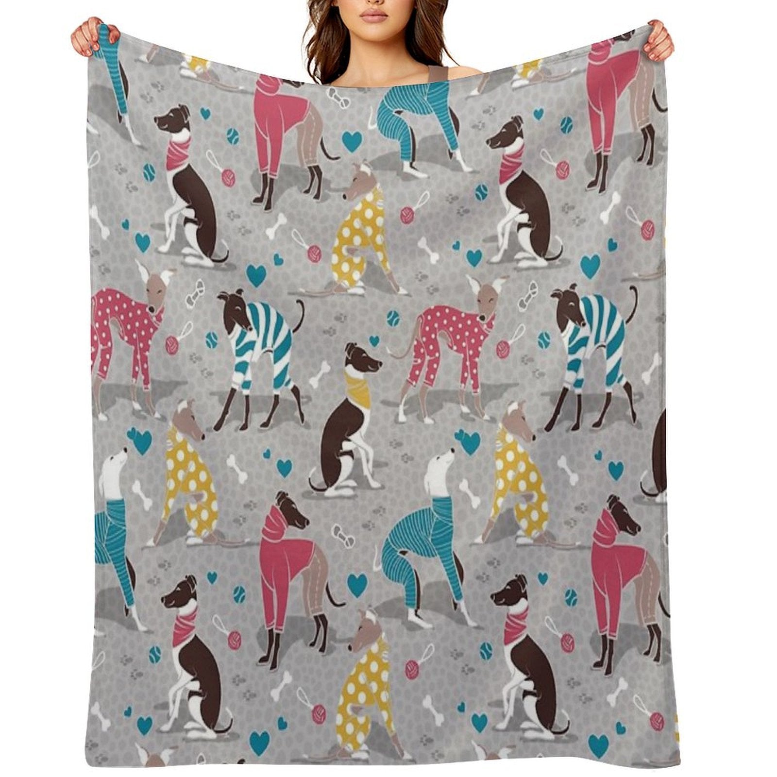 Greyhounds Dogwalk  Grey Background Durable Throw Blanket