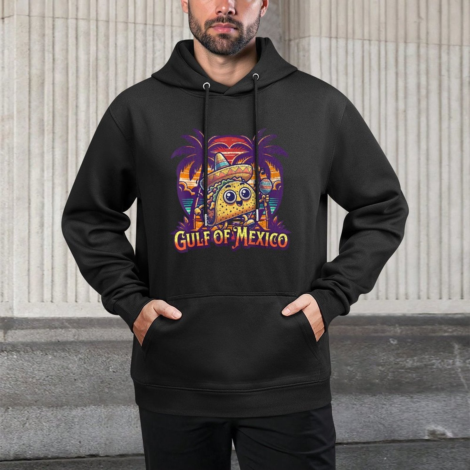 Gulf of Mexico with A Cute Mexican Cool Taco Illustration Layering Staple Hoodie
