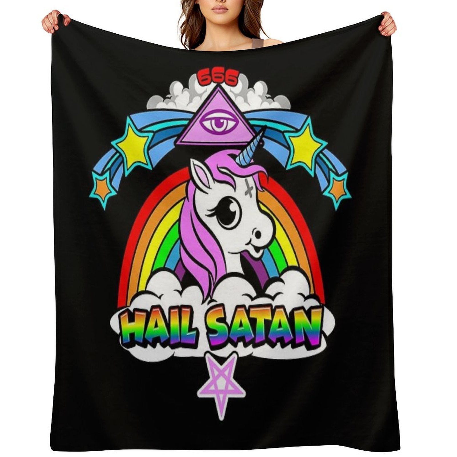 HAIL SATAN Machine-washable Throw Blanket